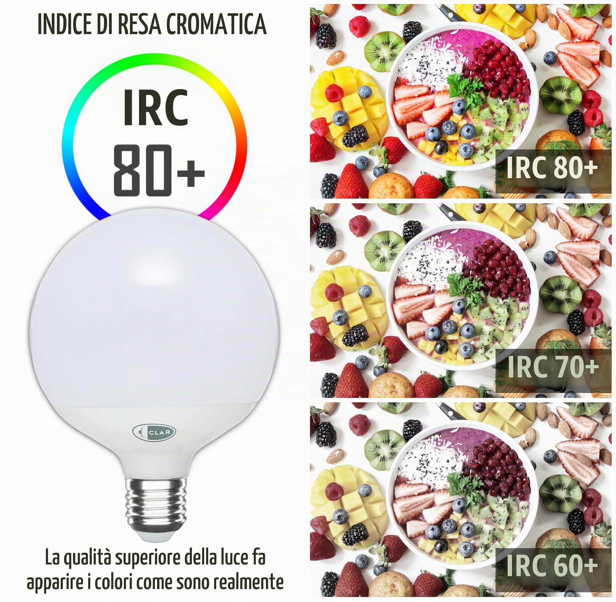 CLAR - Lampadina Led E27 Sfera Grande, Globo, E27 LED 3000K 15W (Pack 6)