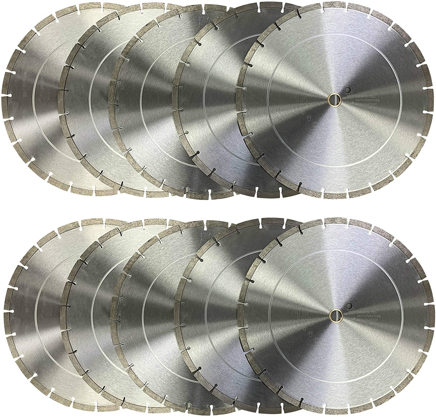 (10 Pack) 14 inch Dry or Wet Cutting General Purpose Segmented High Speed Diamond Saw Blades for Concrete Stone Brick Masonry (14" - 10 pcs)