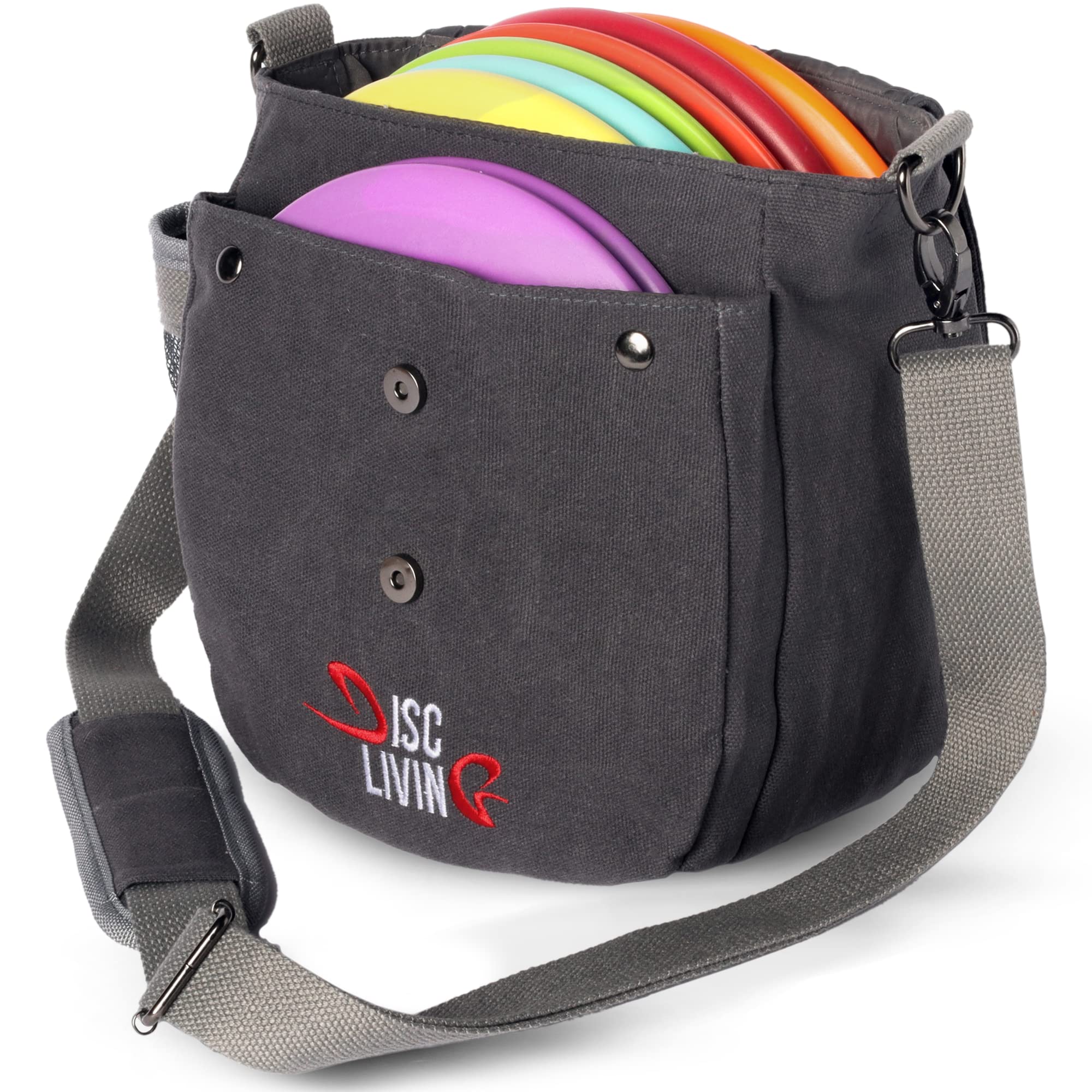 Disc Living Disc Golf Bag | Frisbee Golf Bag | Easy to Carry | Lightweight Fits Up to 10 Discs | 16 oz Waxed Canvas Sturdy Design | Belt Loop | Double Button Design | Bottle Holder