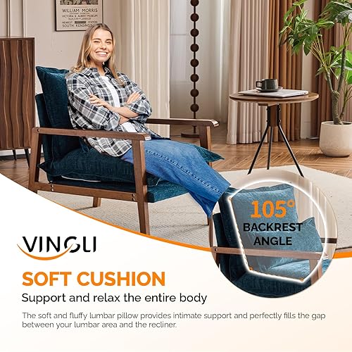 Miniatura 6 de VINGLI Juego de 2 sillones de acento modernos de mediados de siglo con cojín lumbar, sillas de lectura con cojín de asiento de 6.3'' de grosor y