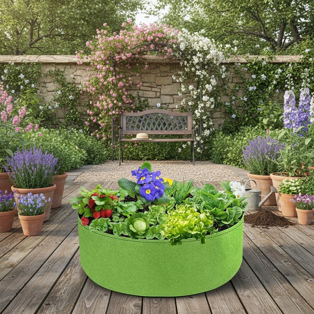 EasyByMall Lot de 2 grands sacs de plantation en tissu non tissé réutilisables avec poignées pour herbes, légumes, fleurs, jardin peu encombrant pour terrasse, balcon, cour, vert