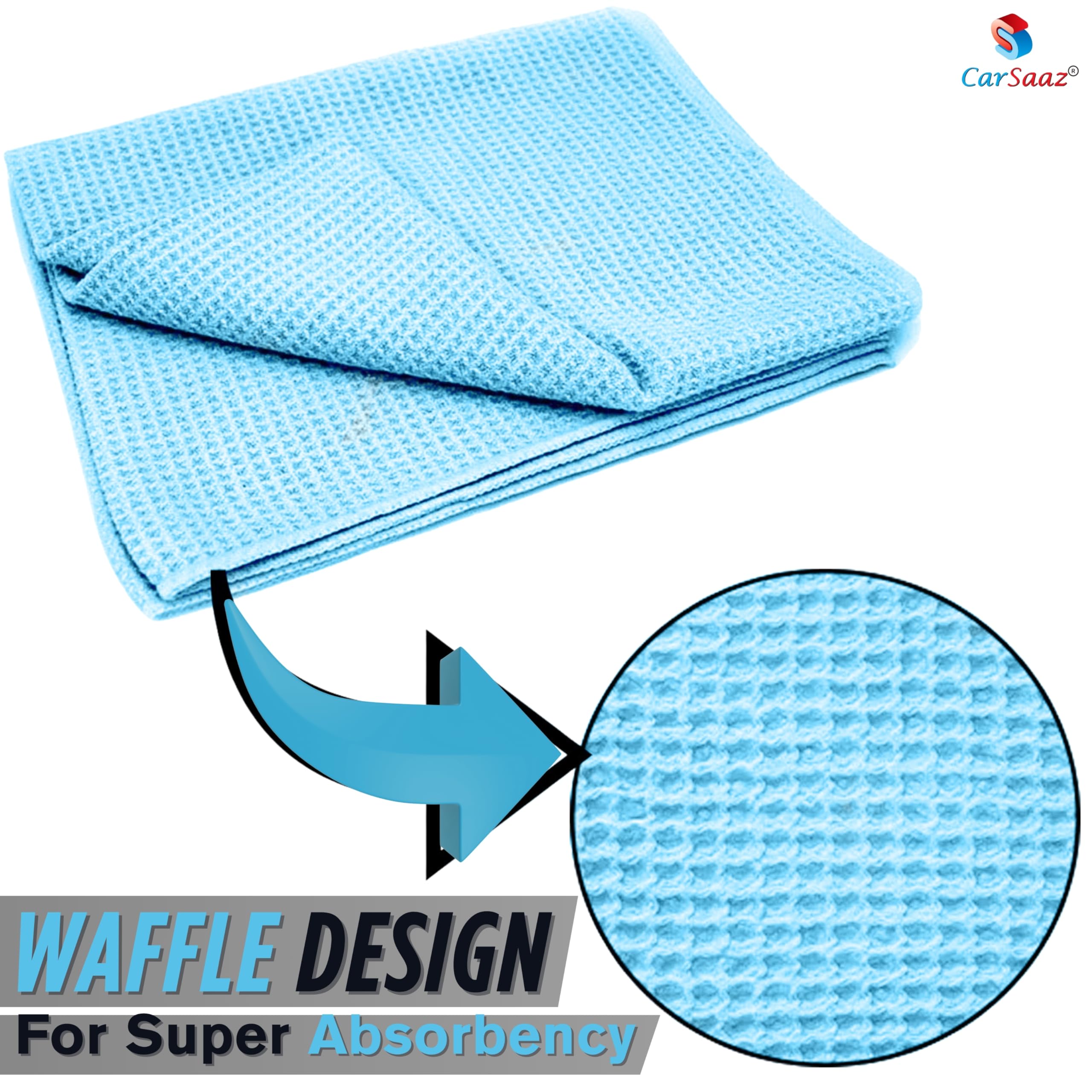 CAR SAAZ Microfiber Waffle Weave Cloths Pack of 2 (500 GSM, 40X40 cm) | Super Absorbent, Thick Lint & Streak-Free Cloth for Car & Bike Washing, Cleaning & Drying 1