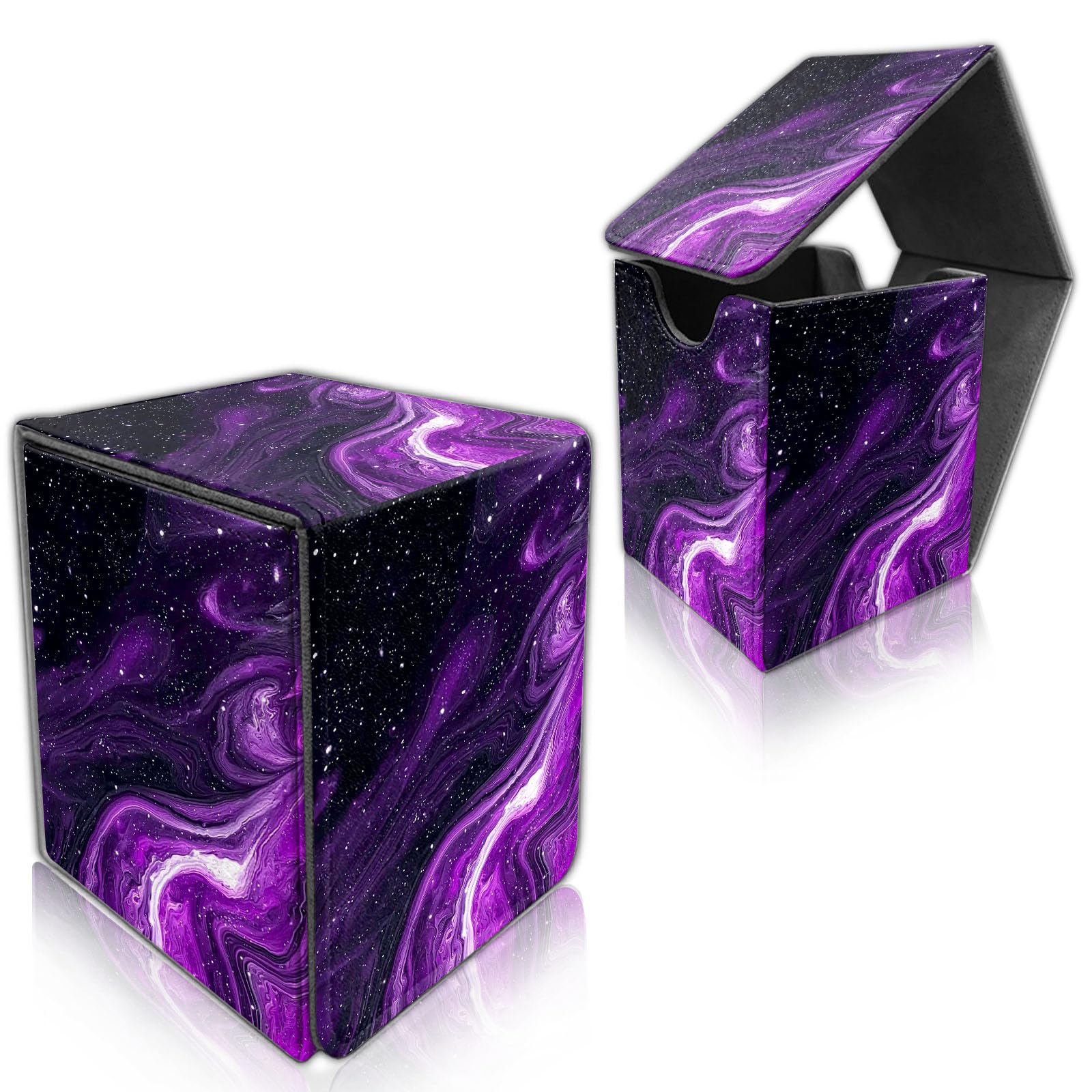 DISUOFEART for MTG Deck Box, Trading Card Storage Case Holds 100+ Sleeved Cards, Black and Purple Marble Magnetic Closure Durable Deck Holder for Magic The Gathering, TCG & Commander