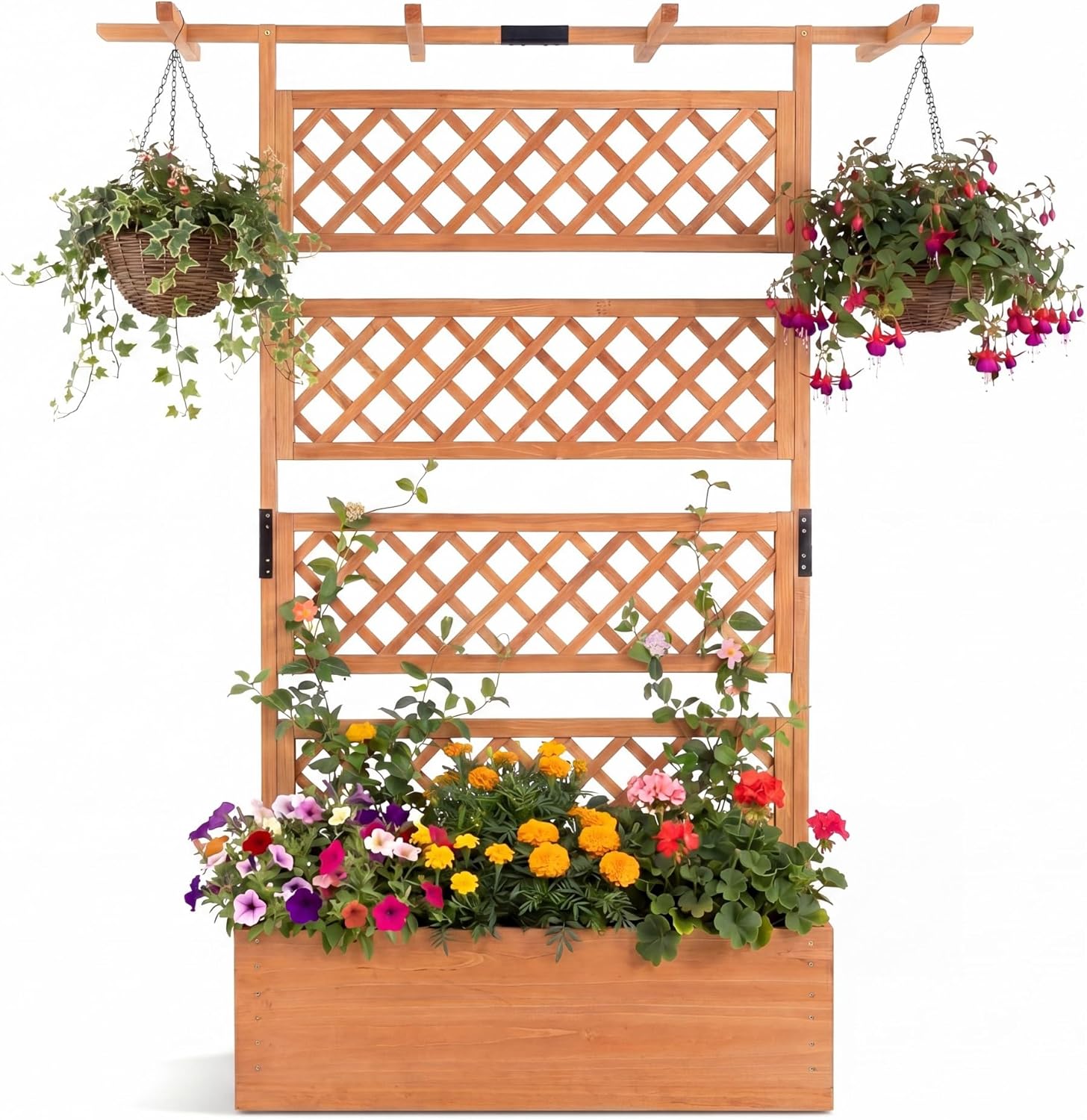 COSTWAY Wooden Raised Garden Planter with Trellis and Roof, 72" Freestanding Privacy Screen & Climbing Plant Support for Outdoor Patio, Balcony, Vegetable, Herb, and Flower Gardening (Orange,1)
