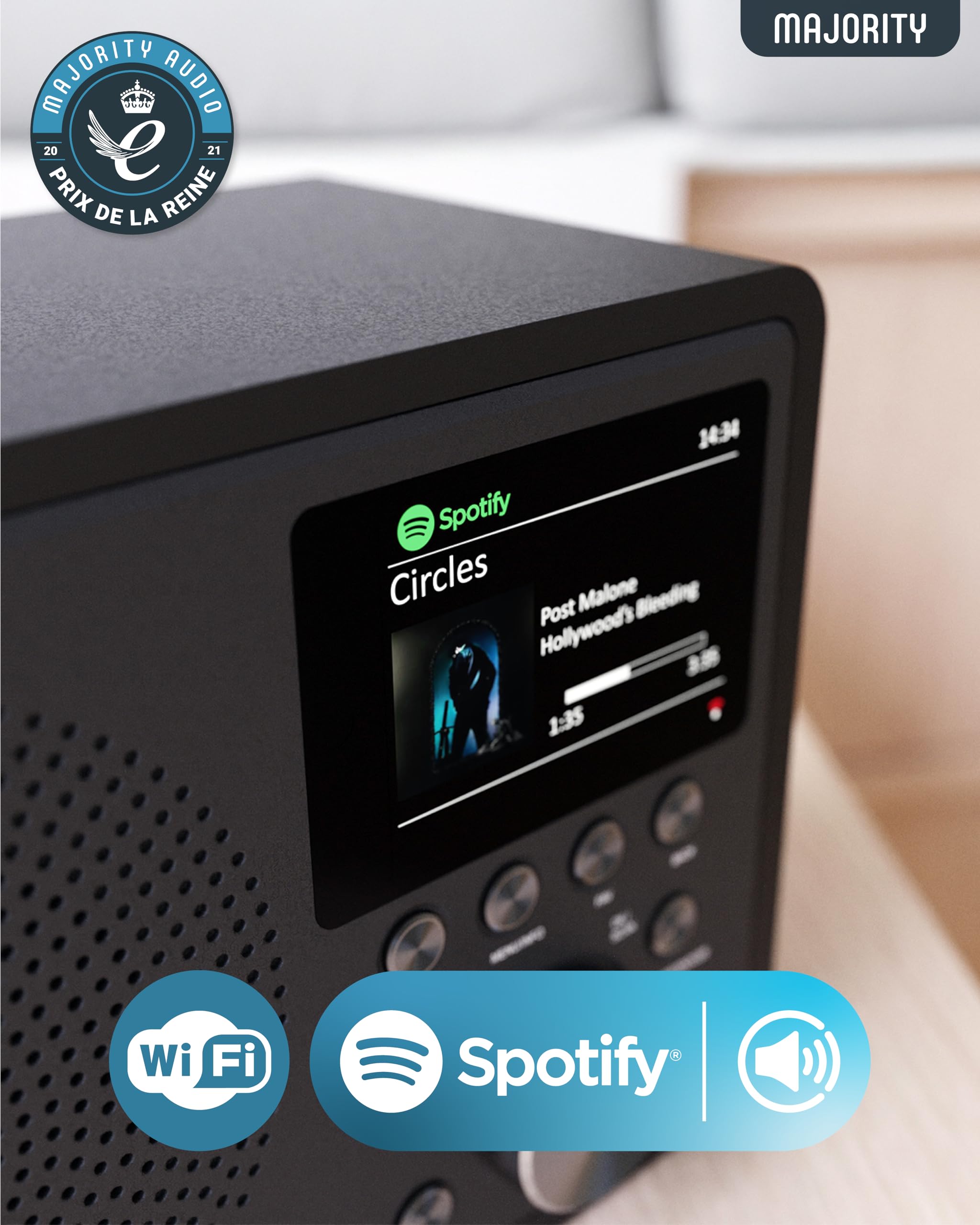 Majority Radio Internet WiFi avec Bluetooth 5.2 | Radio Dab+ & FM avec 40 Préréglages | Spotify Connect & Podcasts | Frontier Oktiv App Control | Haut-parleurs DSP Touro