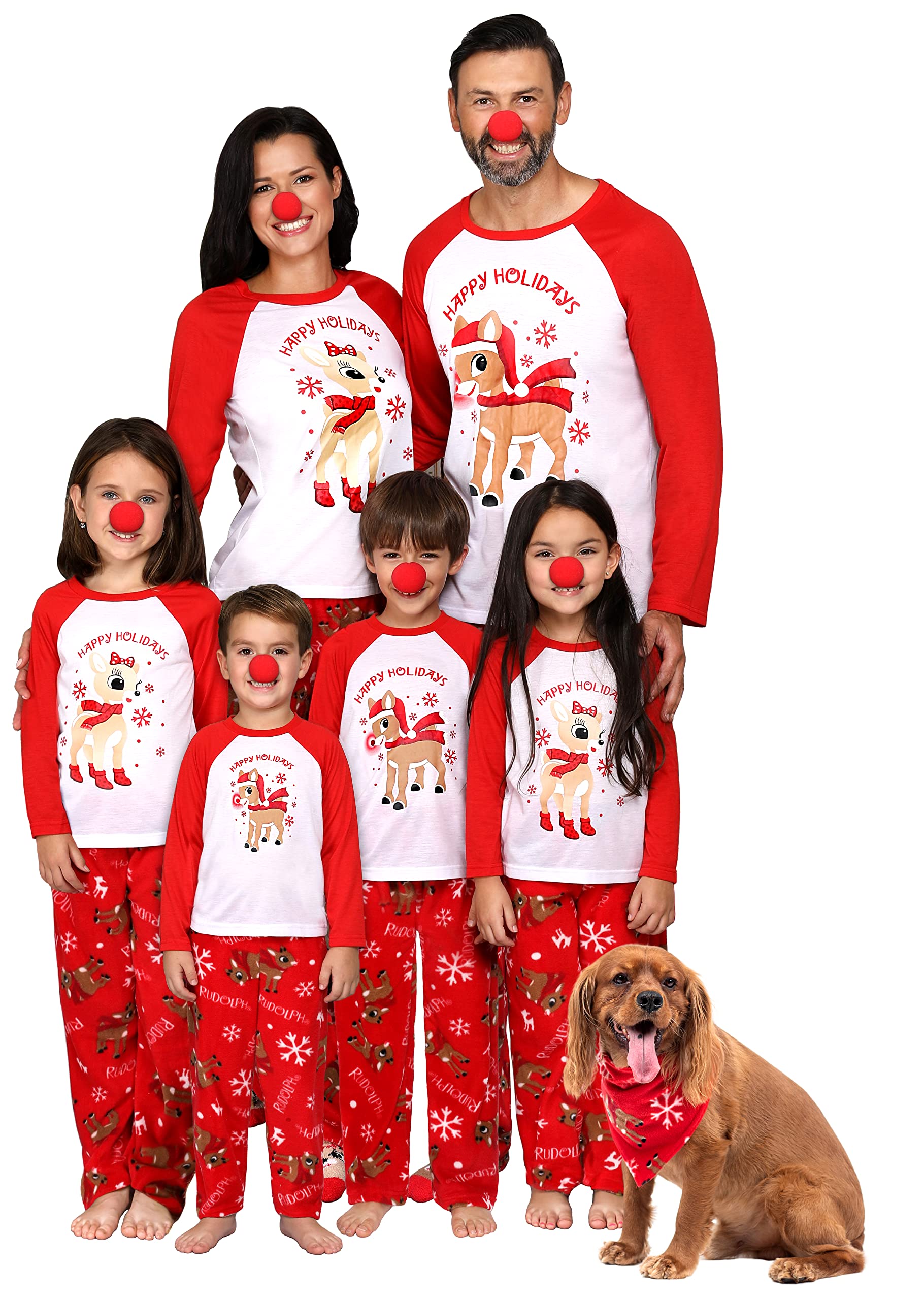 Prestigez Rudolph The Red-Nosed Reindeer Matching Family 3-Piece Pajama Sets Red Nose Included, Toddler, Size 4T