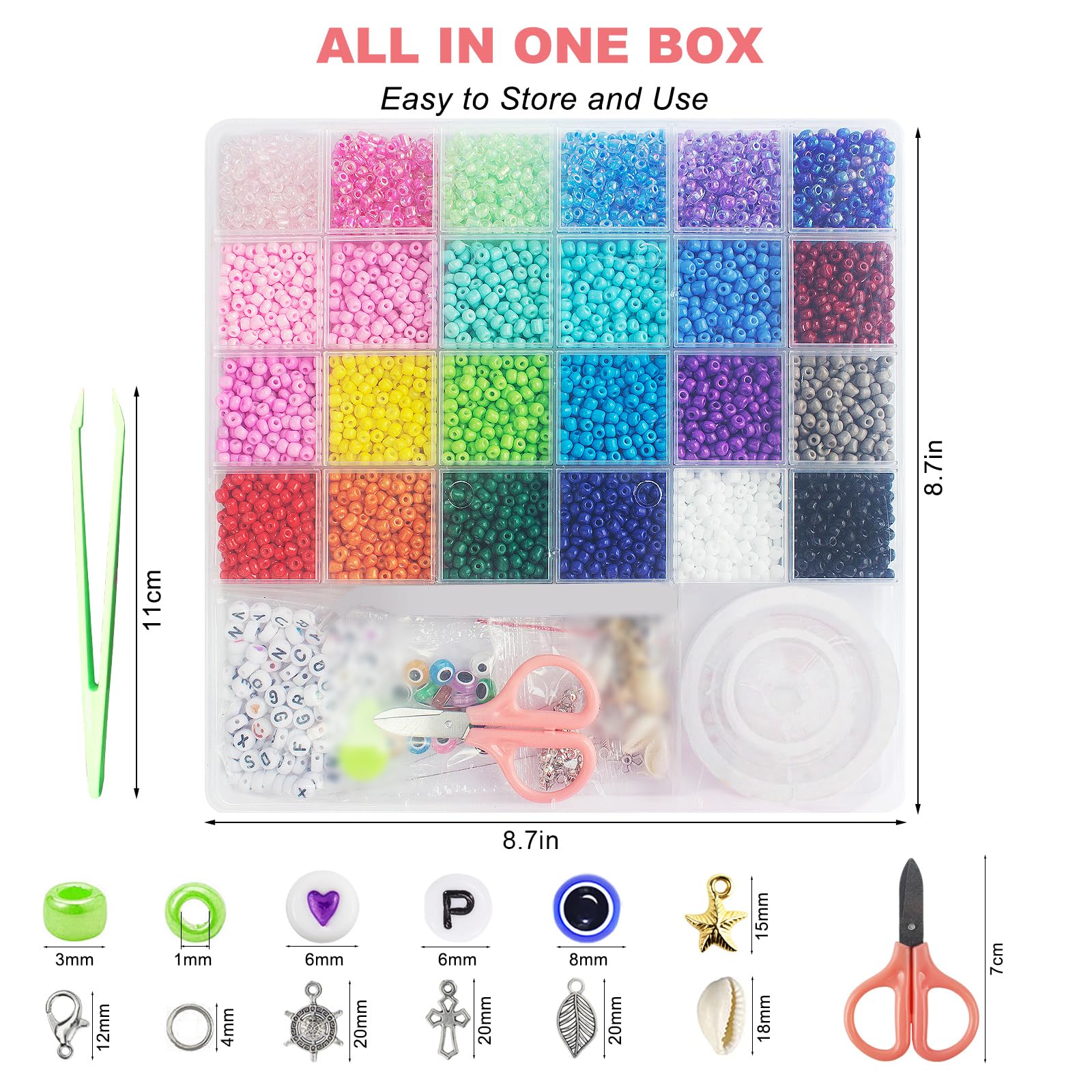 Redtwo 3400 cuentas de cristal de 4 mm para hacer pulseras de joyería, kit de pulseras de la amistad, kit de cuentas pequeñas de cintura con cuentas de letras y cuerda elástica, regalos para niñas