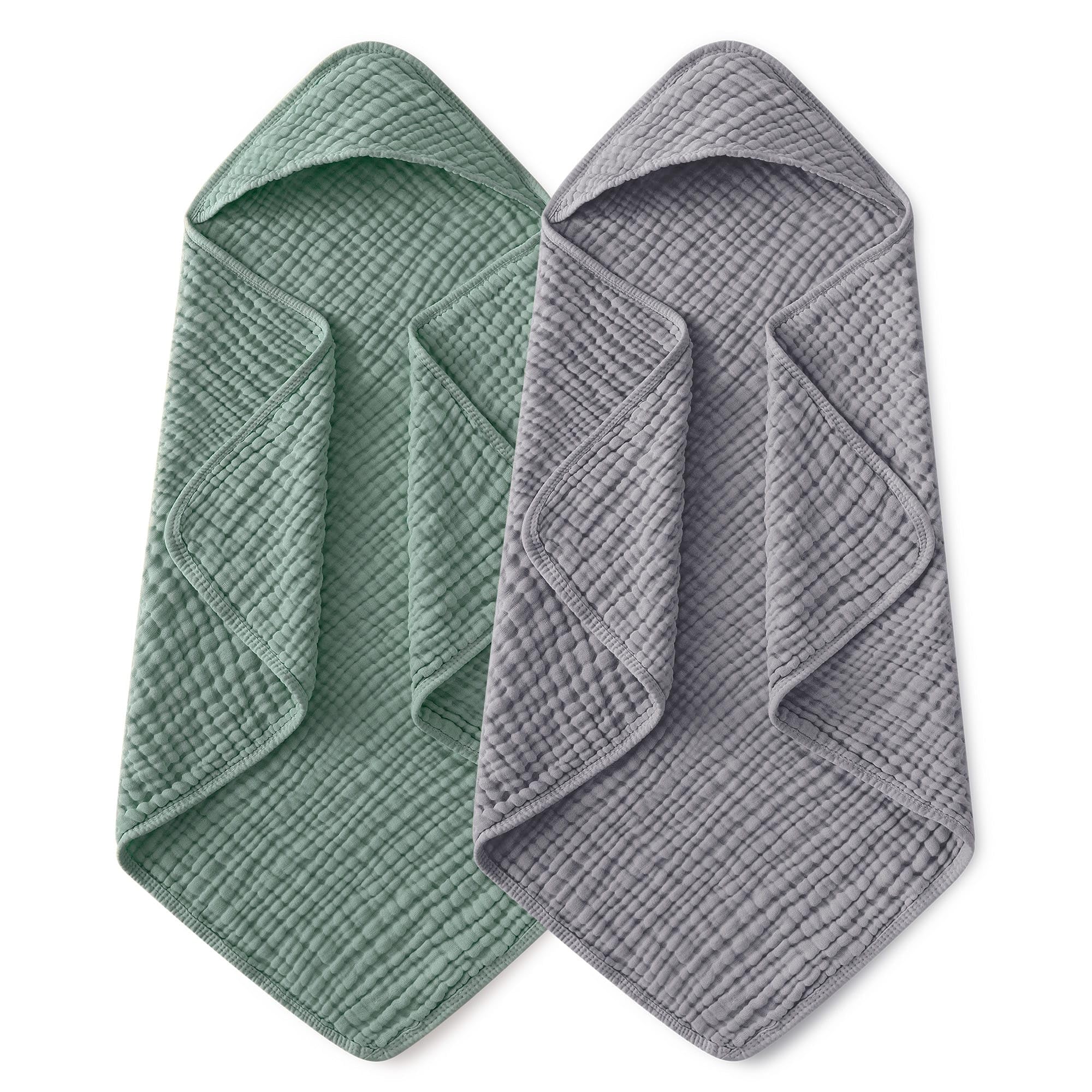 Yoofoss Hooded Baby Bath Towels 2 Pack 100% Muslin Organic Cotton with Hood