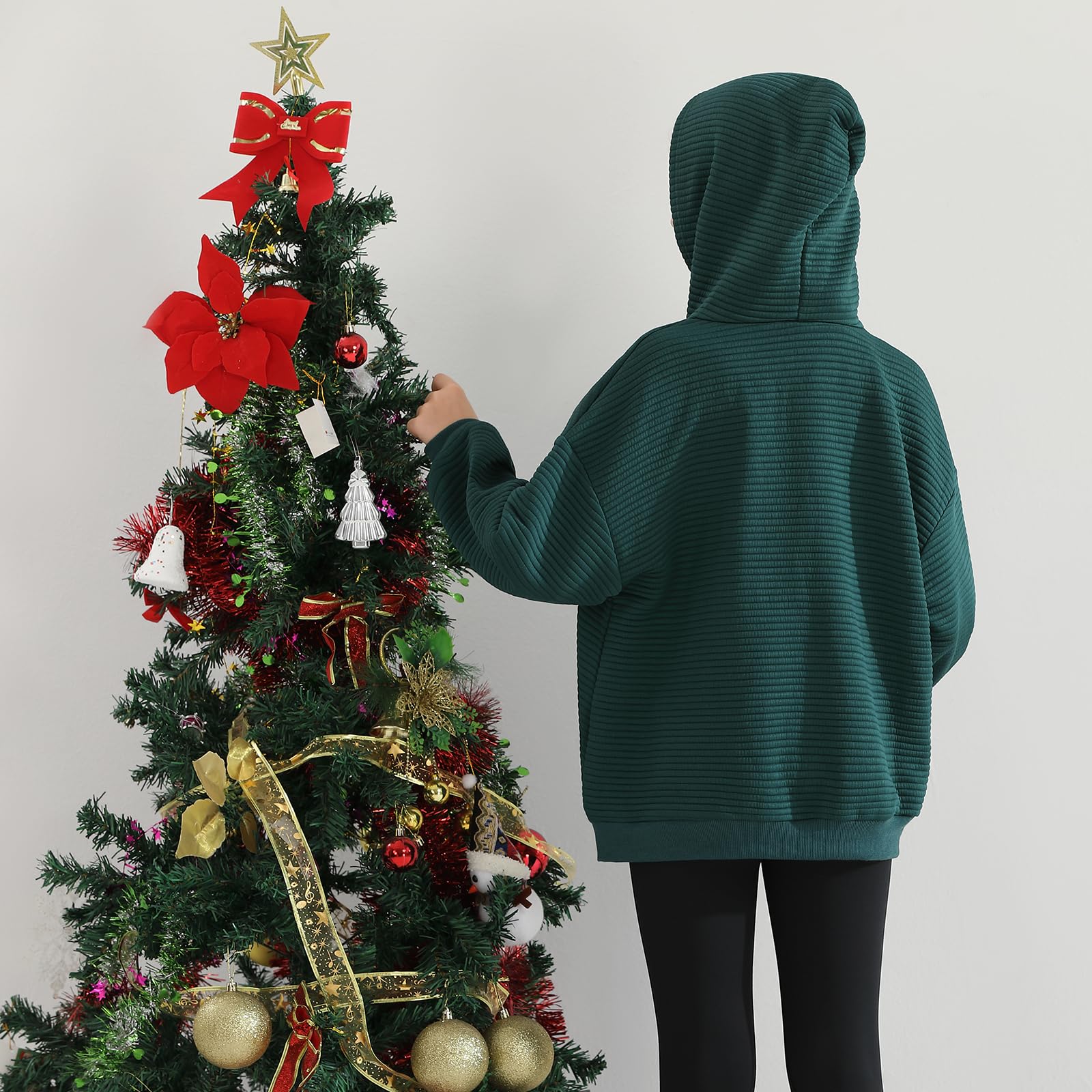Weixinbuy Sudadera de Navidad unisex para niños, con cuello redondo, bolsillo canguro, sudadera de gran tamaño para niños y niñas, 7-14 años