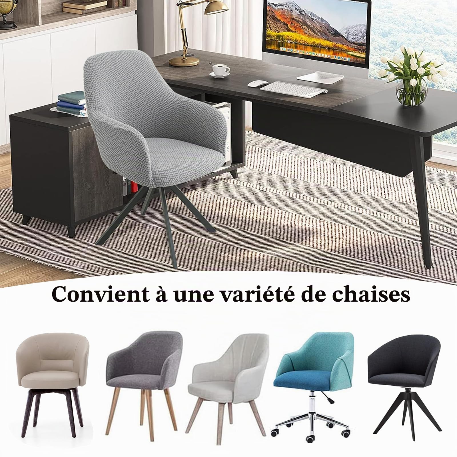 Lot de 2/4 housses de chaise avec accoudoirs en jacquard extensibles et lavables universelles pour salle à manger, hôtel, salon, décoration de mariage (gris clair, lot de 4)