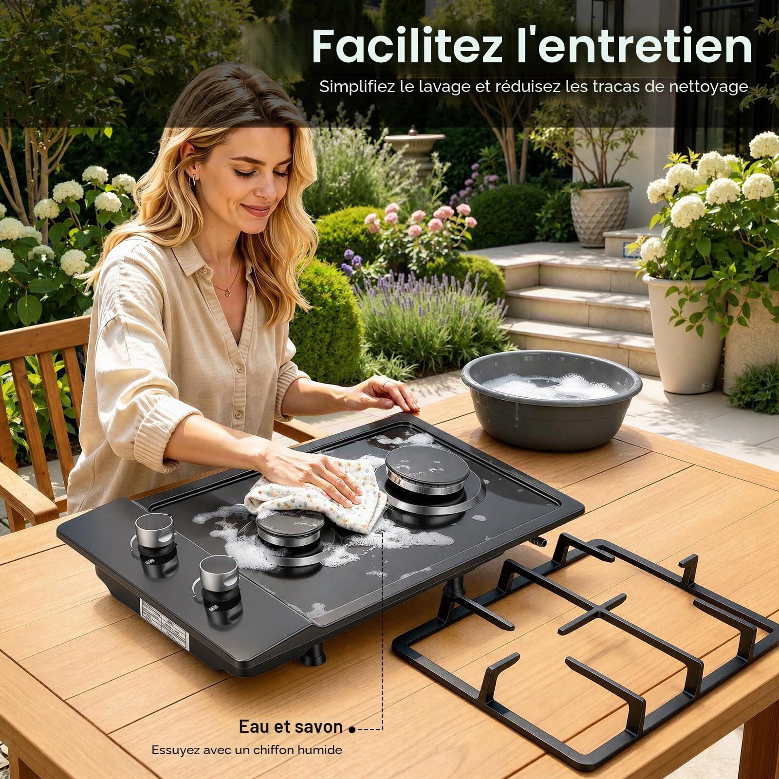 Plaque de cuisson à gaz portable à 2 feux - NG/LPG - Convertible - Pour caravane, maison, cuisine, camping, jardin, restauration - 3 kW + 1,75 kW de puissance