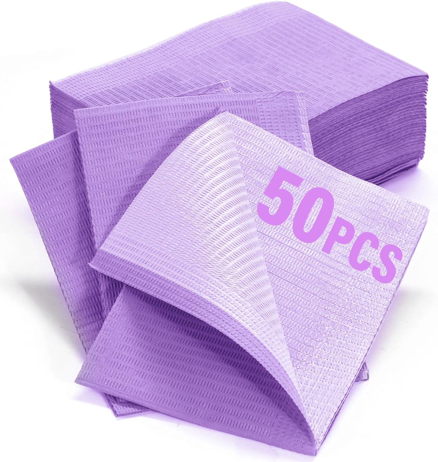 LA MIERE 50-Pack Purple Disposable Dental Bibs 13x18, 3-Ply Water-Resistant Patient Bibs with Poly Backing, Soft Absorbent Dental Office Bibs