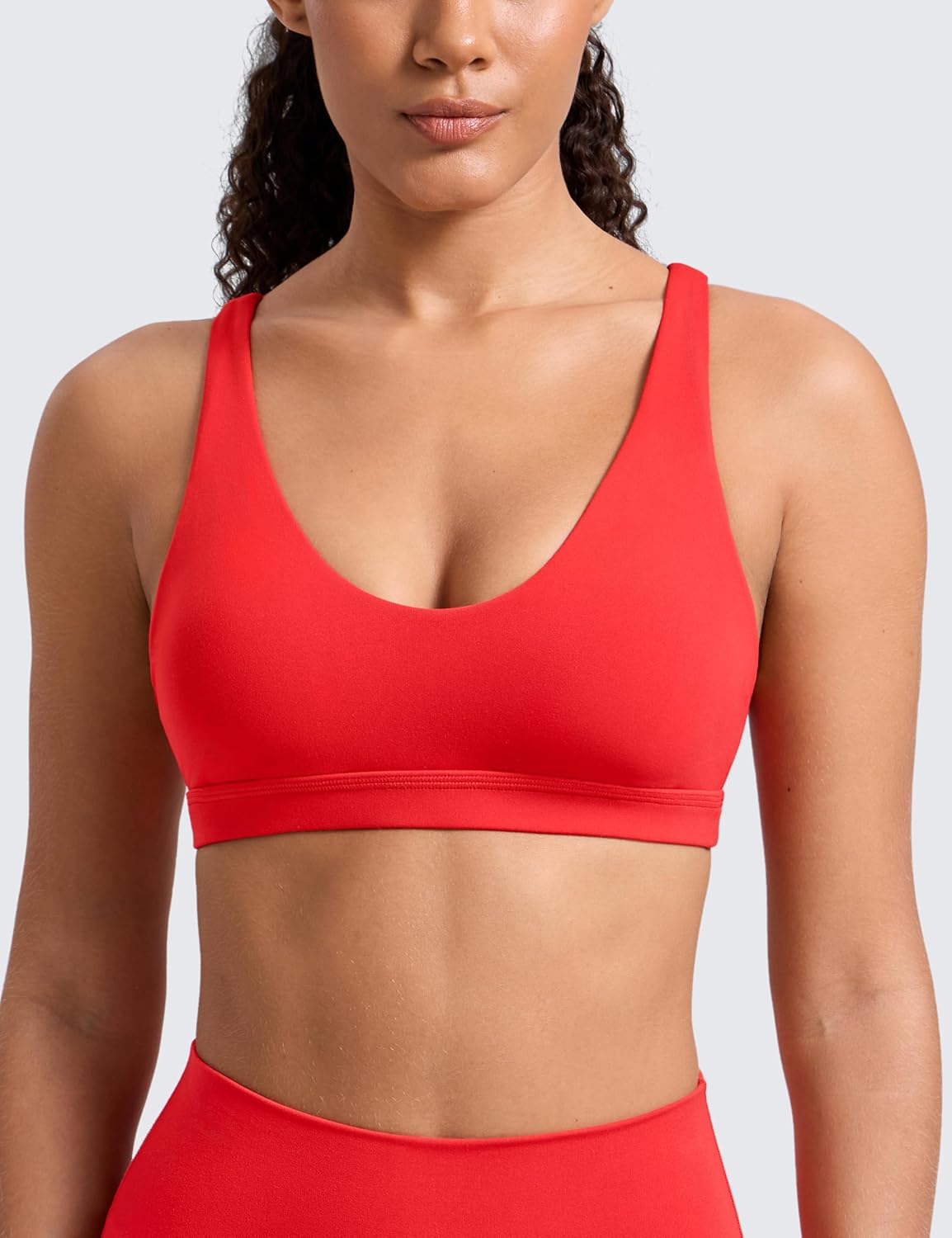 CRZ YOGA Butterlift Strappy Sports Bras for Women - Padded Low Cut Scoop Neck Cross Back Pilates Yoga Top