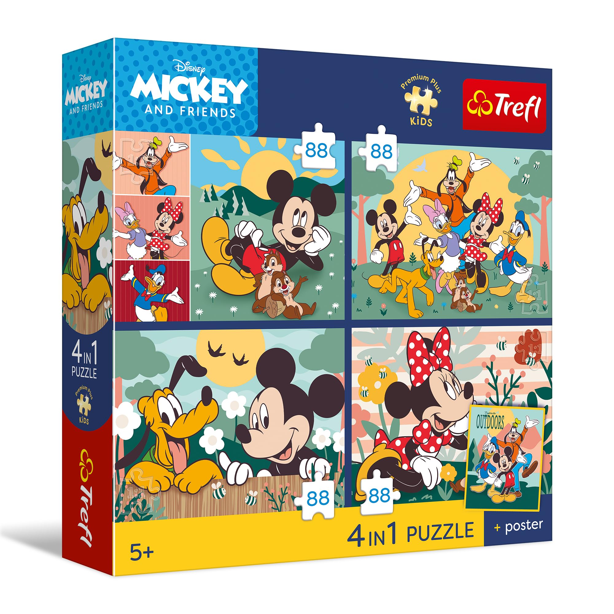 Trefl – 4-in-1-Puzzle: Disney, Zusammen mit Freunden – 4 × 88 Teile | Sammlerposter, Set mit vier Puzzles für Kinder ab 5 Jahren