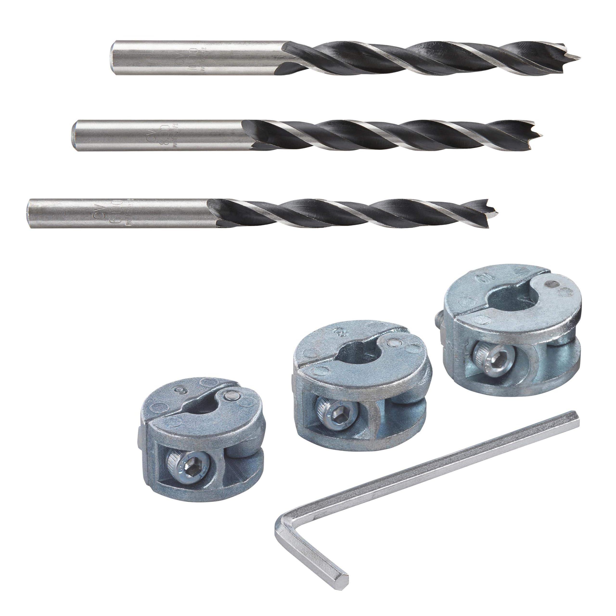Bundle of wolfcraft Guida per spinatura – Calibro di spinatura per giunzioni in legno I 4640000+ wolfcraft Set di base per eseguire fori a profondità limitata I 8639000
