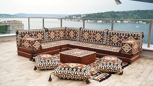 Miniatura 3 de arabicsofa L Shaped Brown Moroccan Floor Cushions  Modular Corner Sectional Sofa Seating Set with Washable Covers