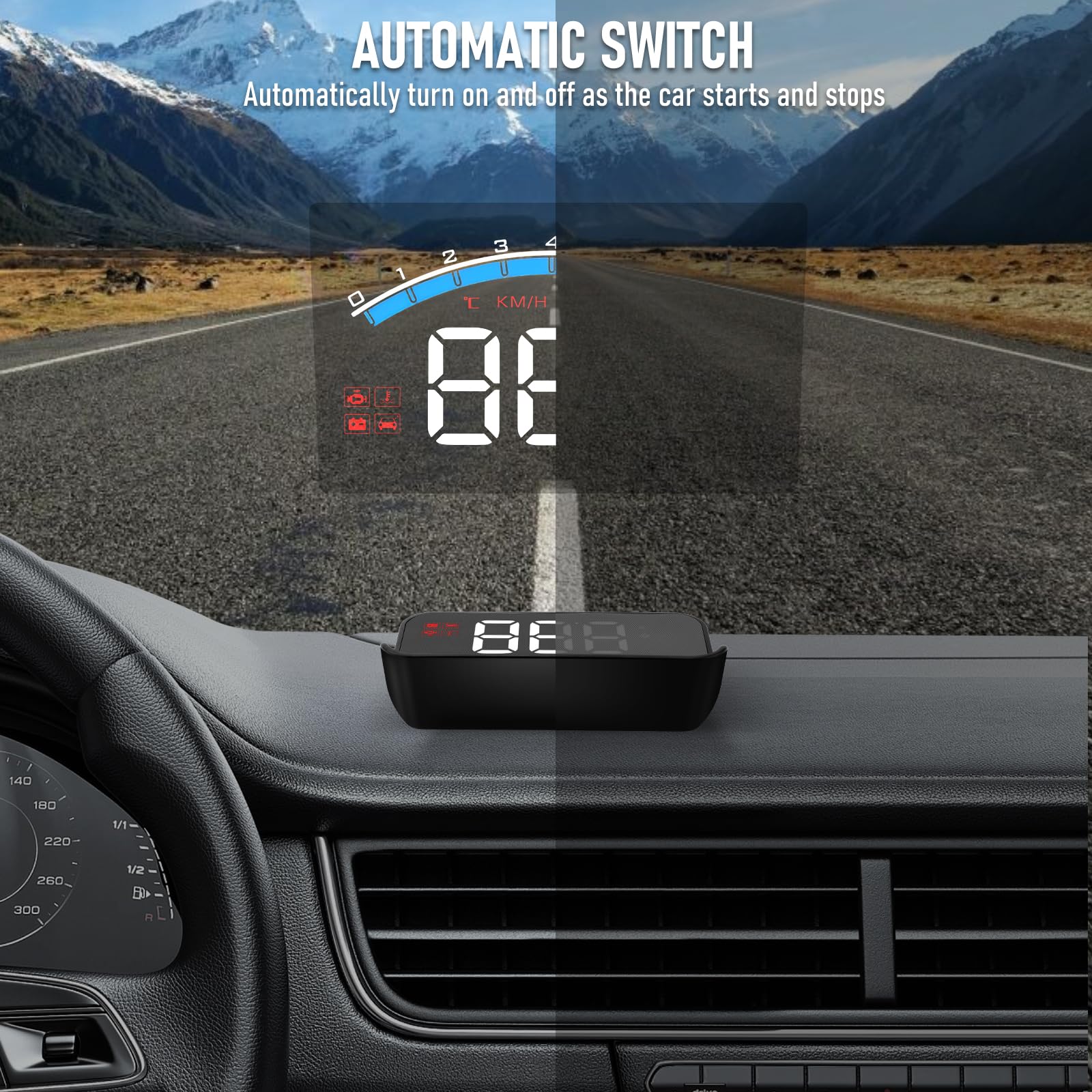 KAOLALI M6S Coche Heads-up Display, OBD2 Velocímetro Coche MPH, Parabrisas Proyector, Pantalla de 3,5 Pulgadas, con La Velocidad MPH, Pantalla de Temperatura del Agua Alerta de Seguridad de Velocidad