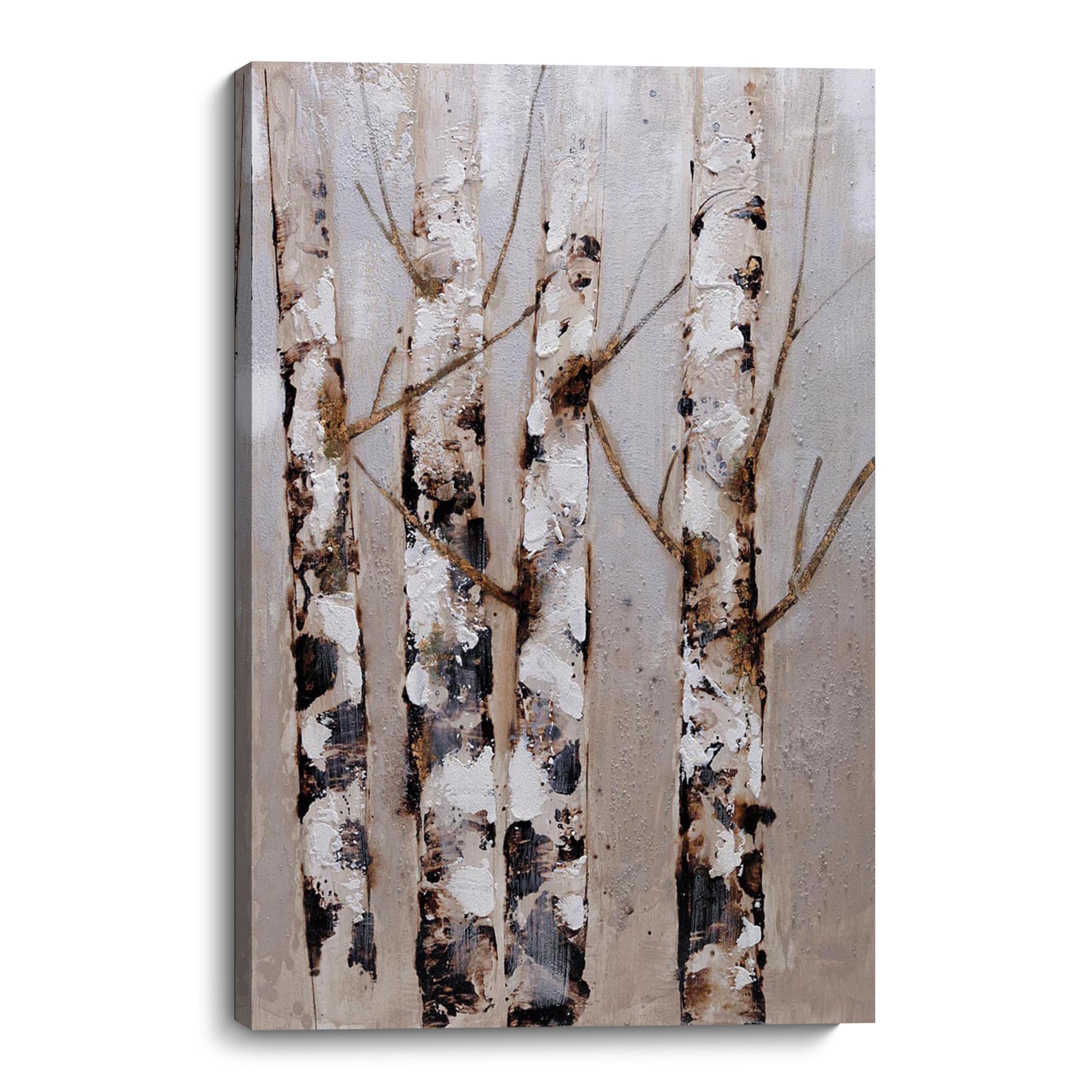 ZNZ Large Forest Canvas Print 16x24 Inch – Neutral Abstract Birch Tree Wall Art – Vertical Ready to Hang Nature-Inspired Print for Modern or Rustic Decor
