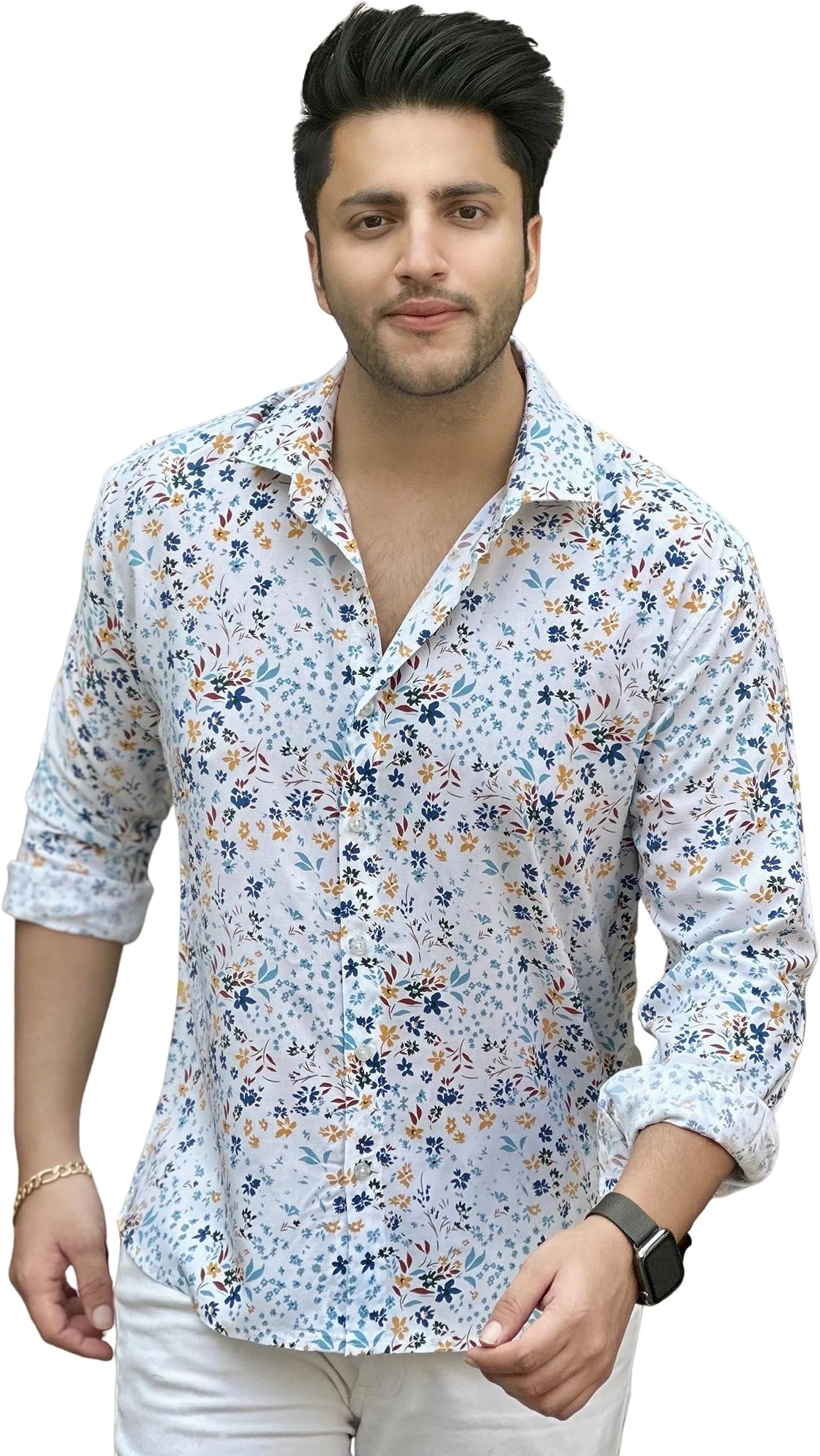GRITSTONESMen White Floral Shirt