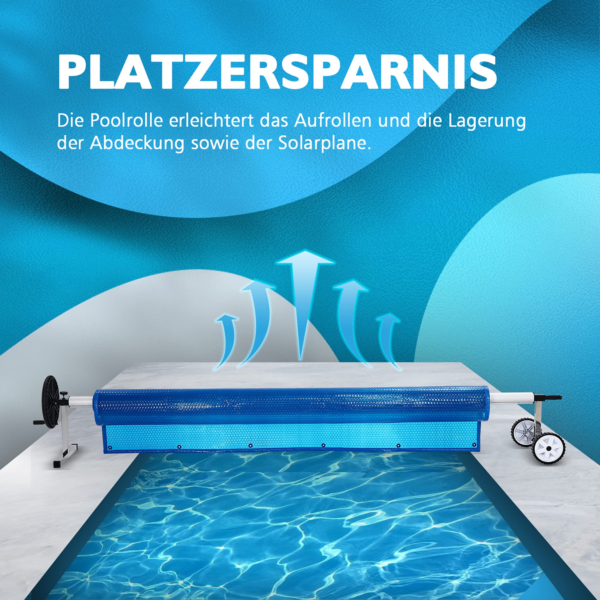 FIVMEN Pool Aufroller Poolabdeckung 3-5,7m Aufrollvorrichtung Mobiles für Plane, Premium Aufrollsystem inkl. Bänder Einstellbar Poolaufroller, Typ A