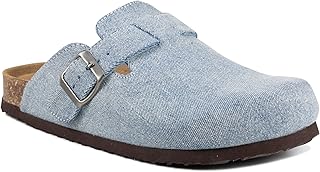 Women's Suede Clogs Slip-On Buckle Slides Leather Mules Cork Footbed Sandals Potato Shoes with Arch Support