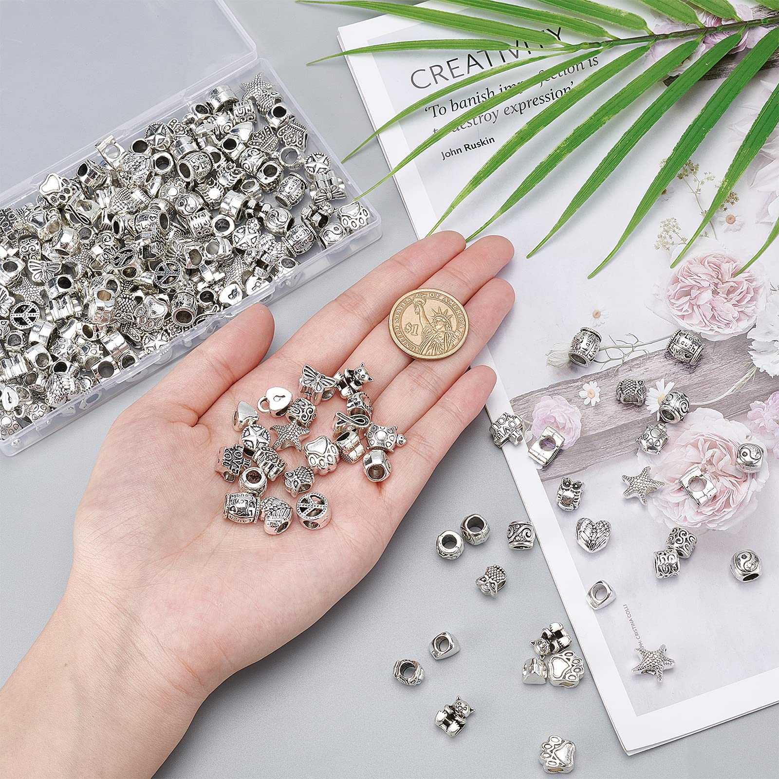 SUPERFINDINGS 200 Herz Perlen - Antik Silber Für Schmuckherstellung