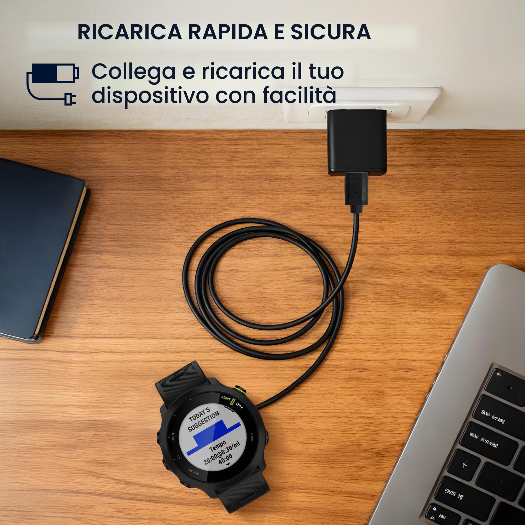 Cavo Caricabatterie USB Compatibile Garmin Forerunner 55 965 955 265 255 165 / Vivoactive 5 / Vivoactive 6 / Epix – Kwmobile, Ricarica Veloce E Trasferimento Dati - 2