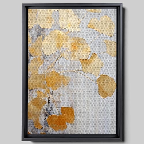 Original Ginkgo biloba Print On Canvas, Modern Textured Gold Wall Art, Abstract Gold Leaves Print, Living room Wall Decor, Modern Print On Canvas,