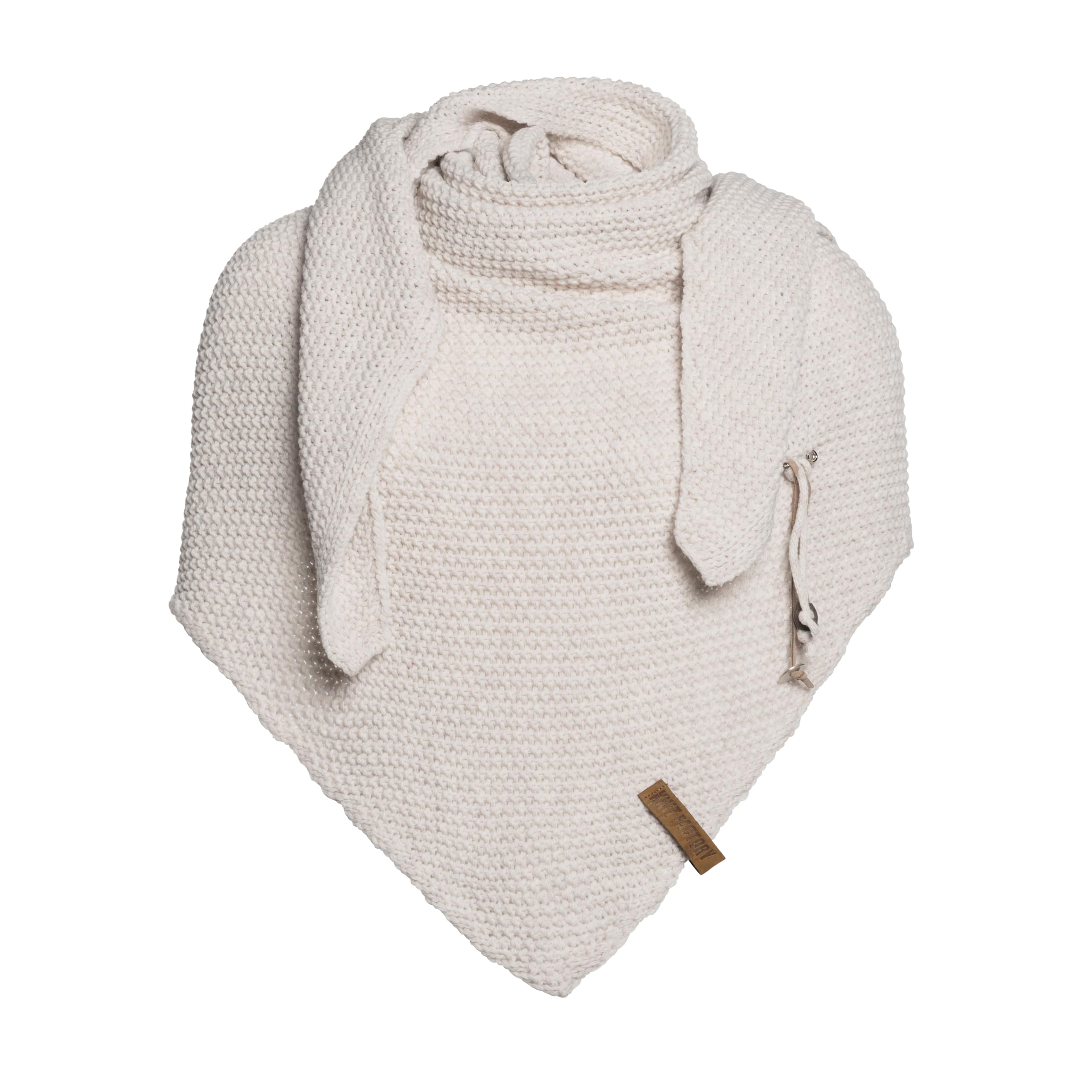 Knit Factory Women's Beige Coco Knitted Shawl - Triangle Scarf - Knitted Winter Scarf - 190X85 Cm - Manufactured In Europe - Scarf - Including Decorative Pin
