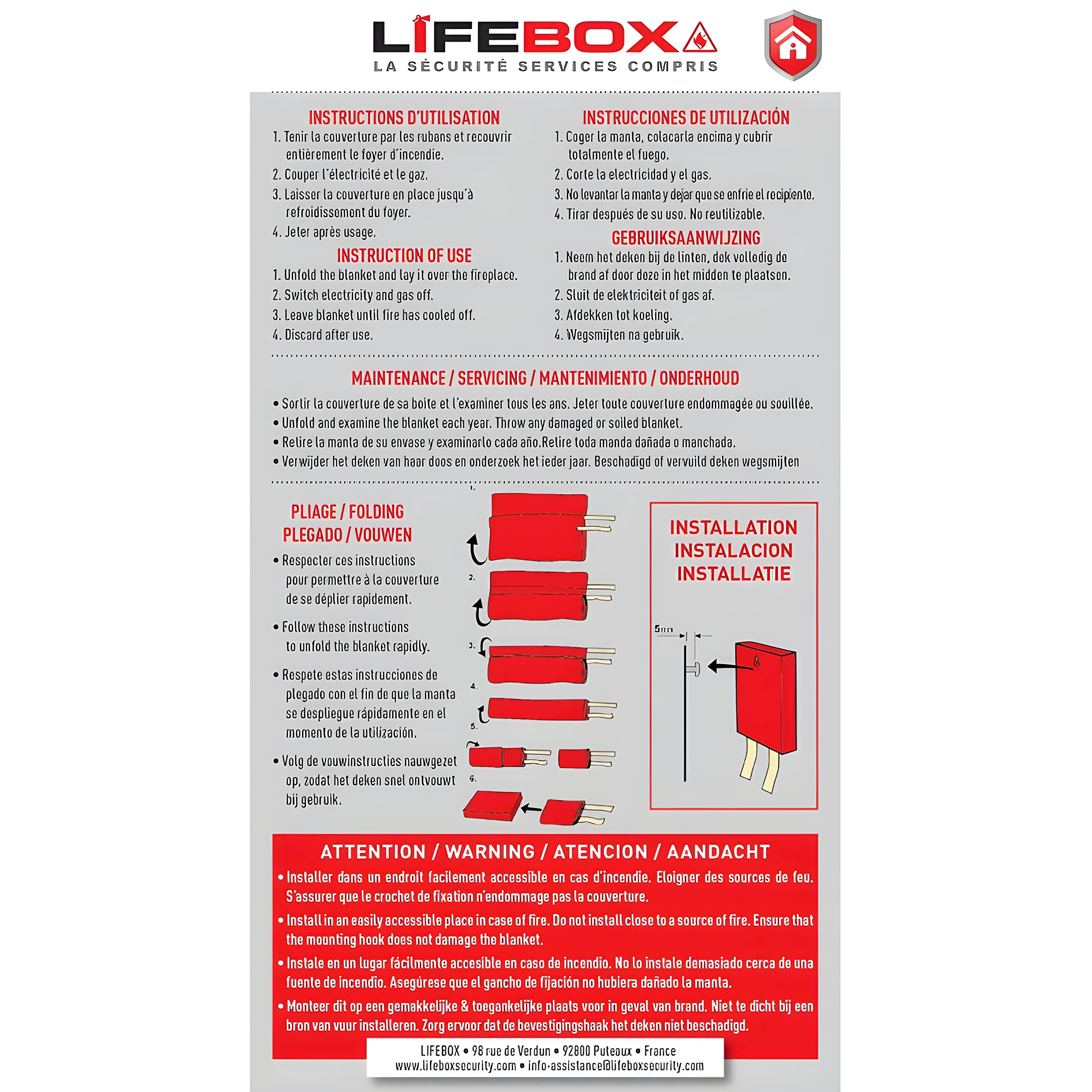 Lifebox COUV01C - Ognioodporny koc 1,2 M X 1,8M