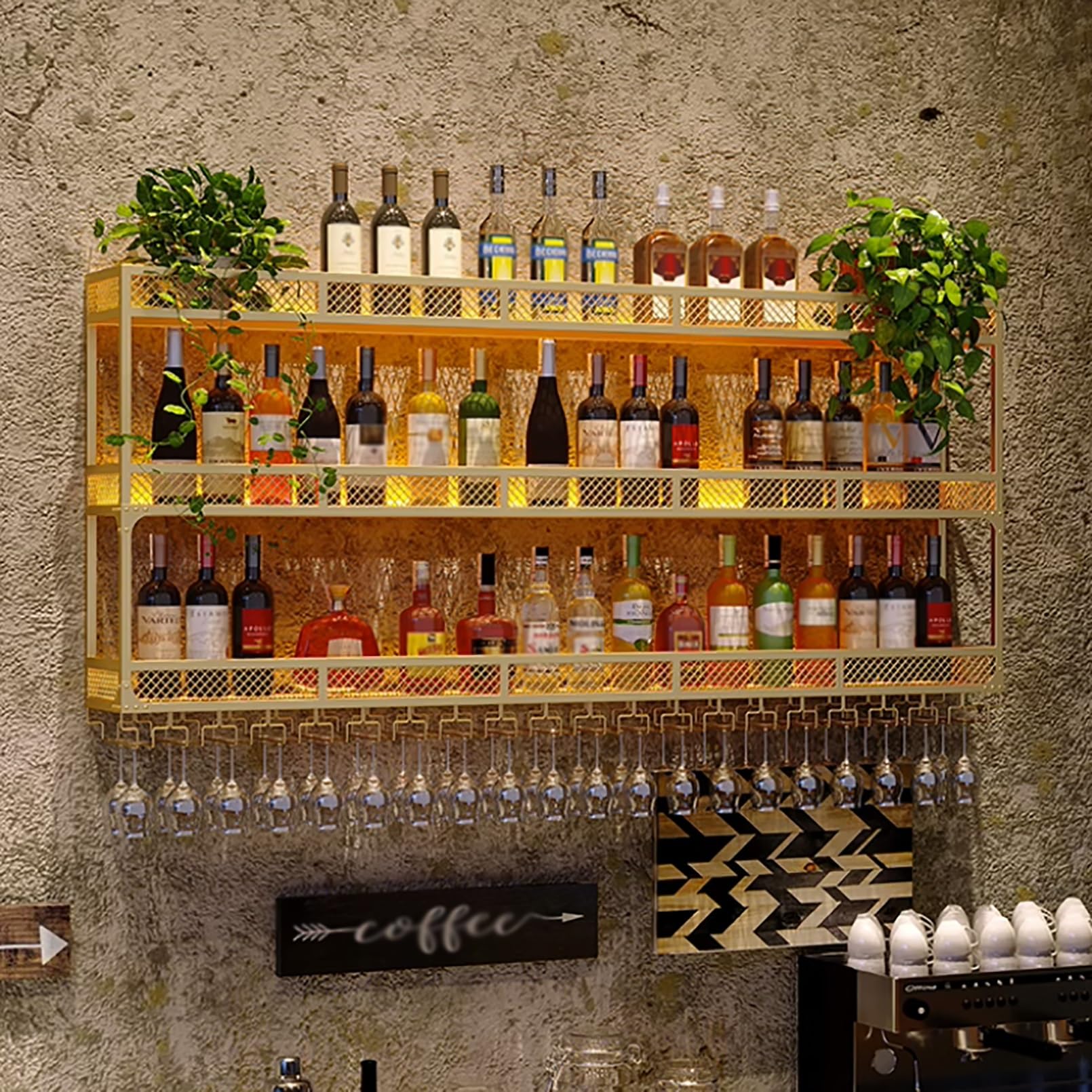 Estantería De Botellas De Vino,Enfriador De Vino Montado En La Pared,Botellero De Almacenamiento Multifuncional,Estante De Exhibición De Vidrio De Vino,Soporte Para Copas De Vino Para Cocina,Bar ( Col