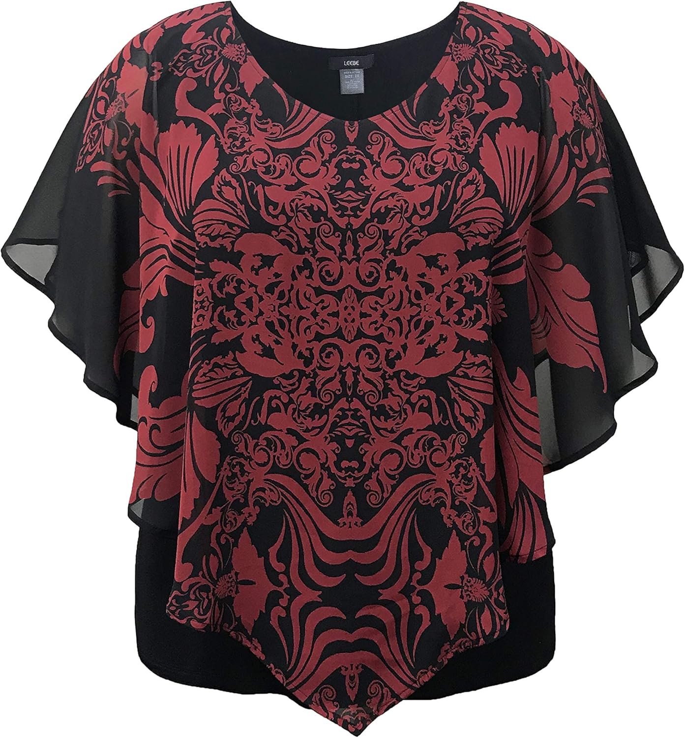 LEEBE Women and Plus Size Double-Layered Print Chiffon Poncho Blouse Top (Small-5X) - Image 3
