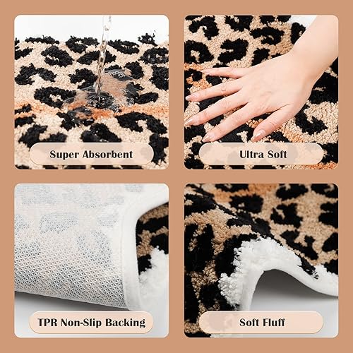 Miniatura 5 de Seek4comfortable Alfombra de baño con diseño de leopardo, lindos animales, para baño, con forma de guepardo, antideslizante, absorbente, alfombra