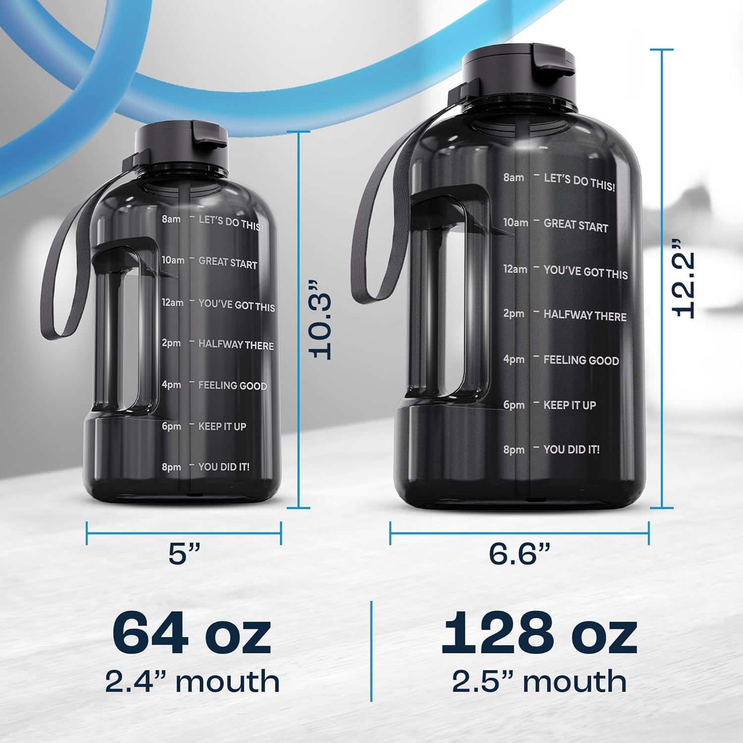 AQUAFIT Half Gallon Water Bottle with Time Marker - Straw & Chug Lid - BPA Free Gym Water Bottle with Straw - Big Gallon Jug (Gray, 64 oz - 2 Lids) - Image 7