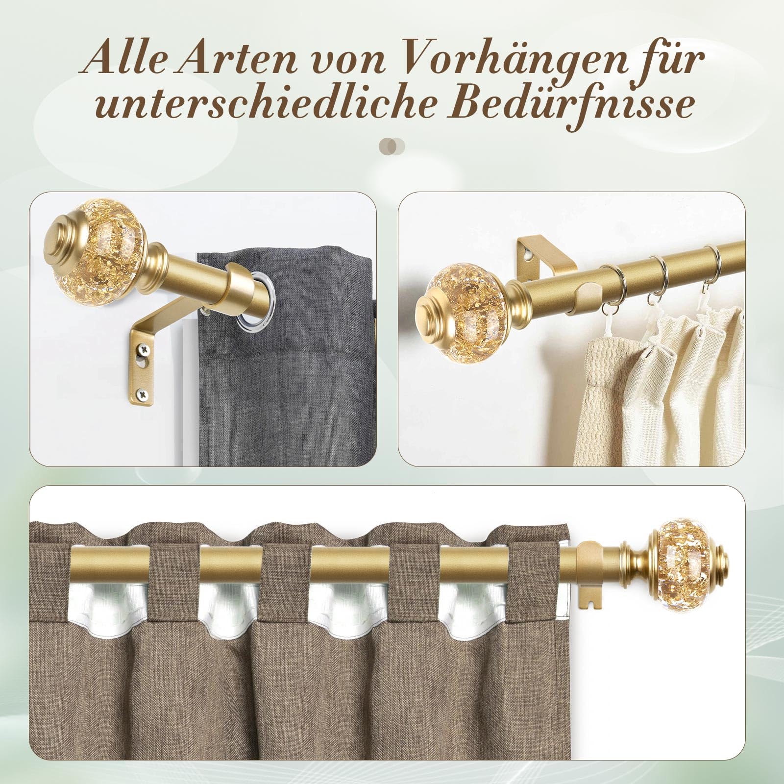 KAMANINA Gordijnroede Ronde Bling Finials 32-58 Zwart-Nieuw