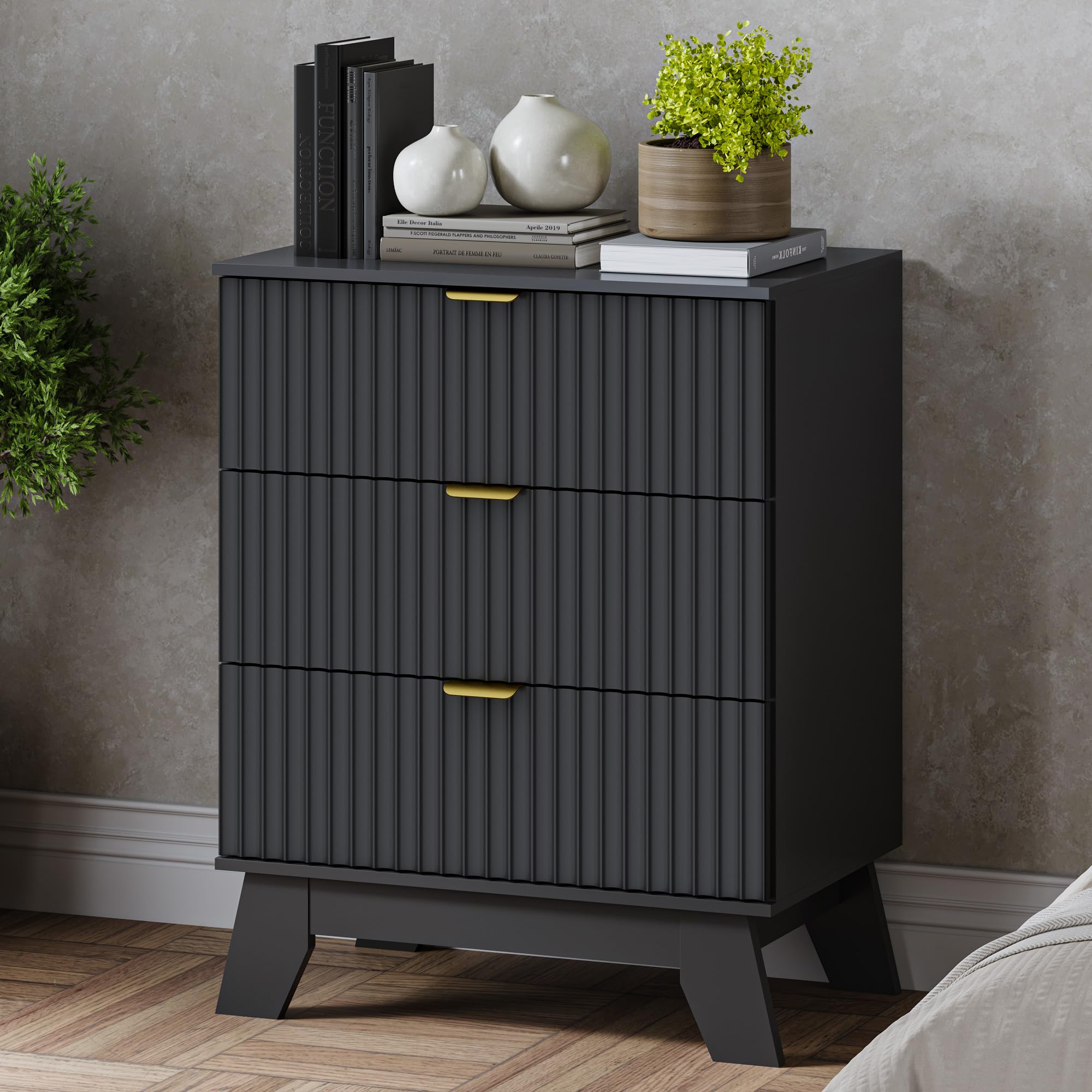 BORNOON Fluted 3 Drawer Dresser, 30.3