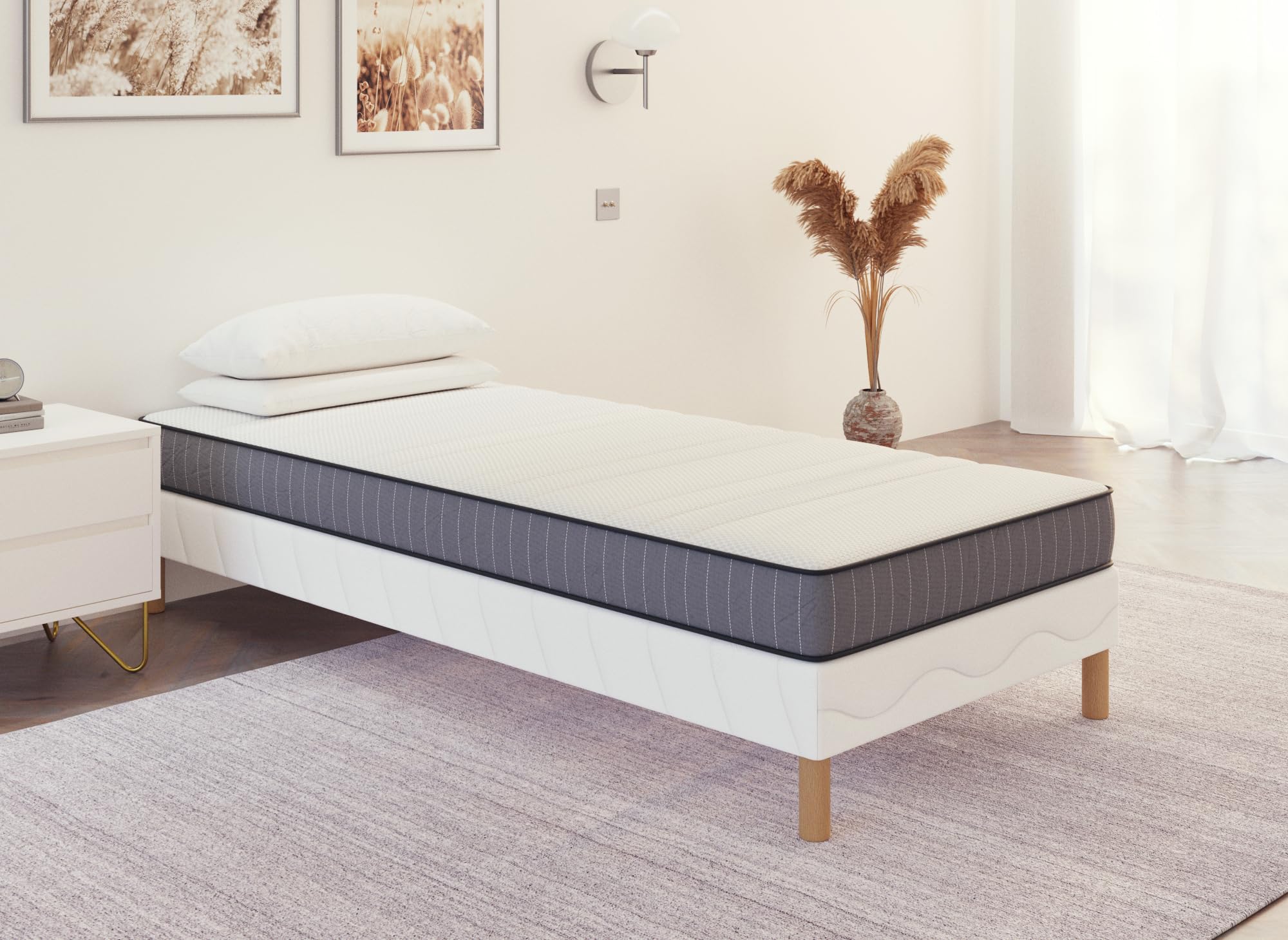 DecoInParis Ensemble 90x190 sommier tapissier + Matelas en Mousse 15 cm Wolk