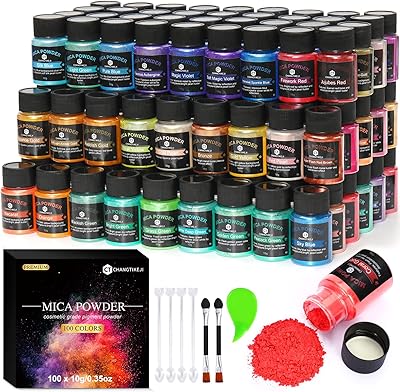 CHANGTIKEJI Mica Powder ，100 Colors - 10g/Bottle of Natural Pigment for Epoxy Resin，Lip Gloss，Eye Shadow,Paint,Dye,Soap Ma...