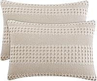 Vista 159 de PHF Fundas de almohada 100% algodón con tejido de gofre de 24 x 24 pulgadas, paquete de 2 fundas cuadradas para decoración elegante del hogar, sin