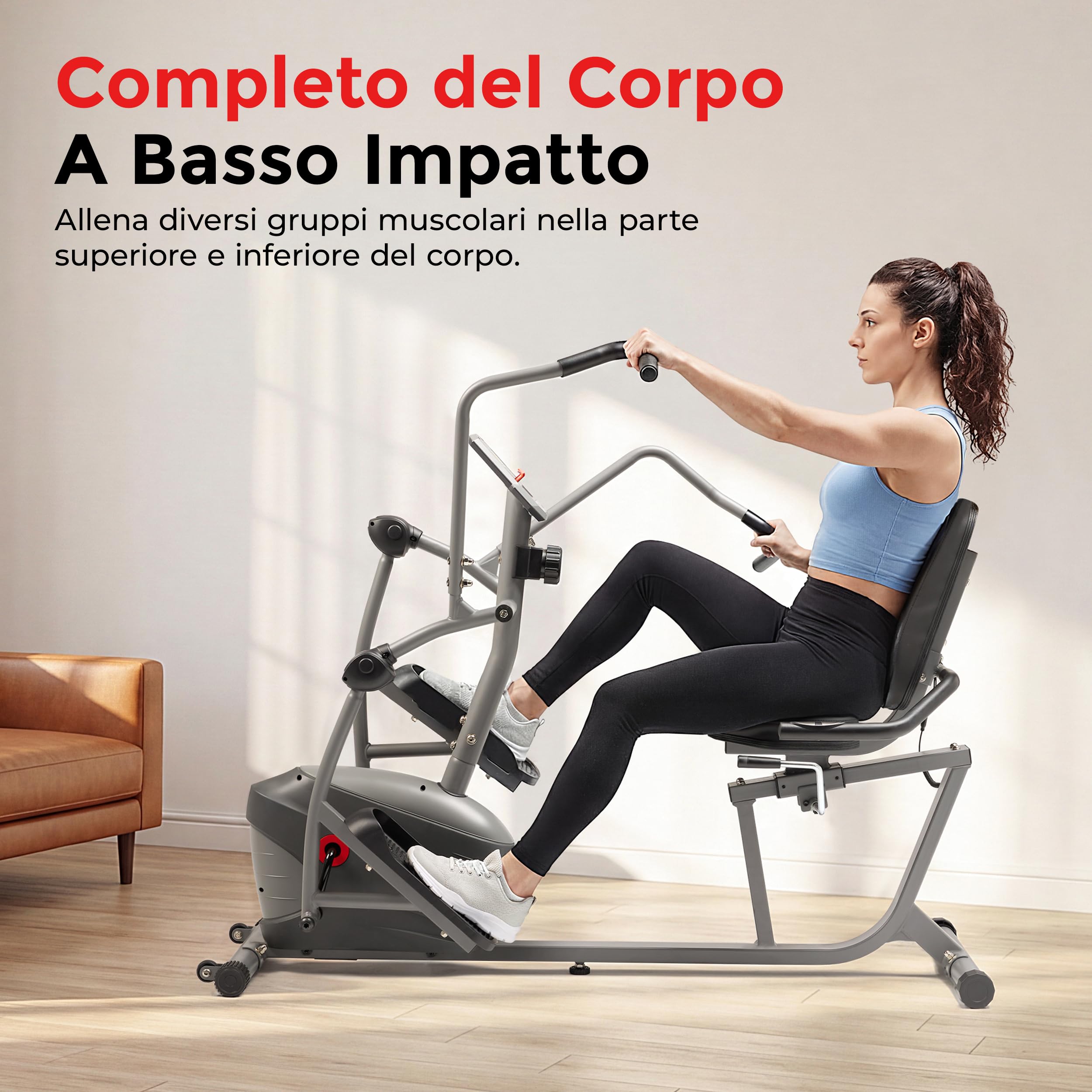 Sunny Health & Fitness Cyclette Reclinabile Smart – Allenamento Corpo Libero con Esercitatori per Braccia e Gambe, Sedile Regolabile, Sensori di Polso Integrati, Connessione Gratuita all'App SunnyFit