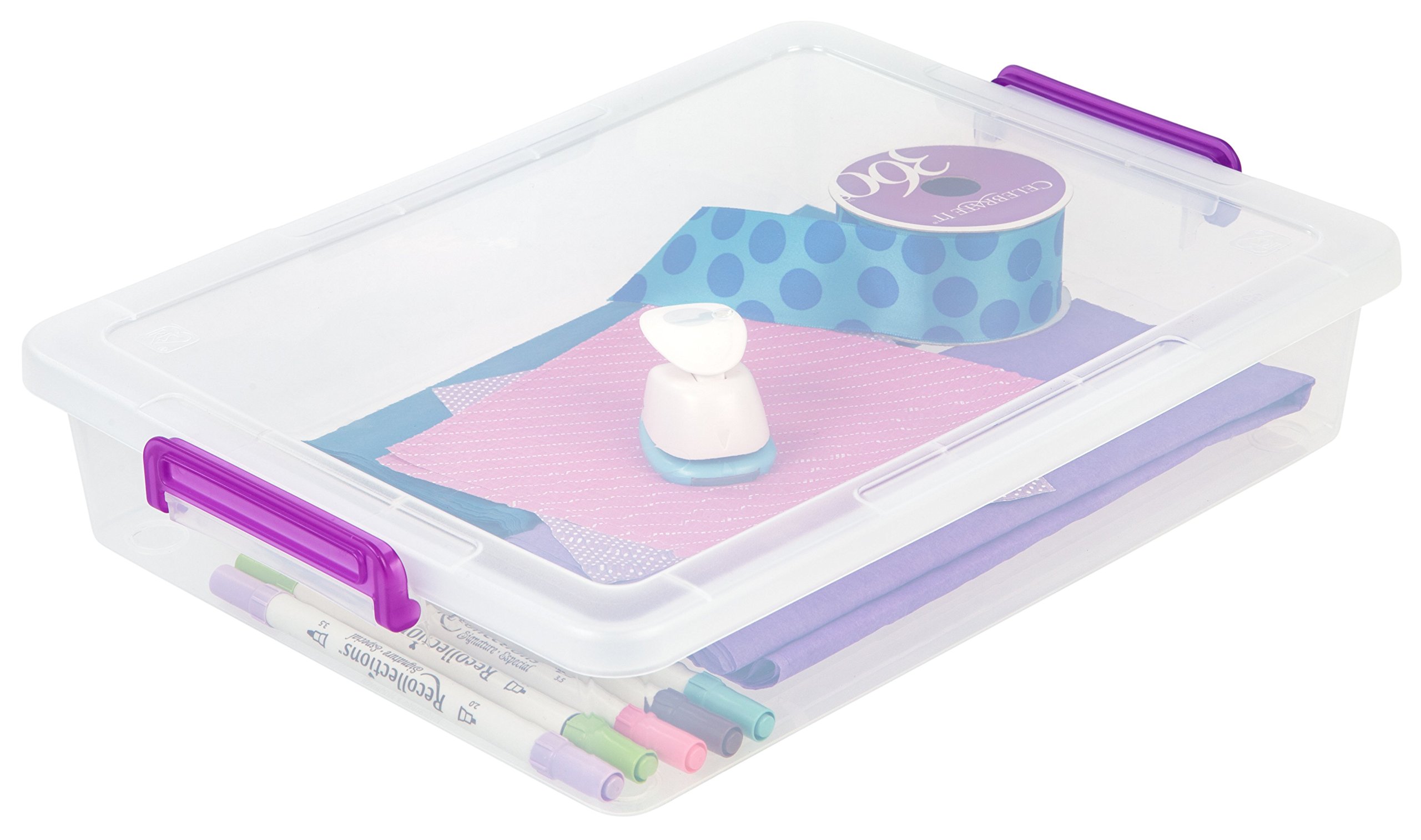 IRIS USA, Inc. MLB-360 Plastic Modular Storage Bin Tote Organizing Container with Durable Lid and Secure Latching Buckles, Large, Clear/Violet, 6 Pack0