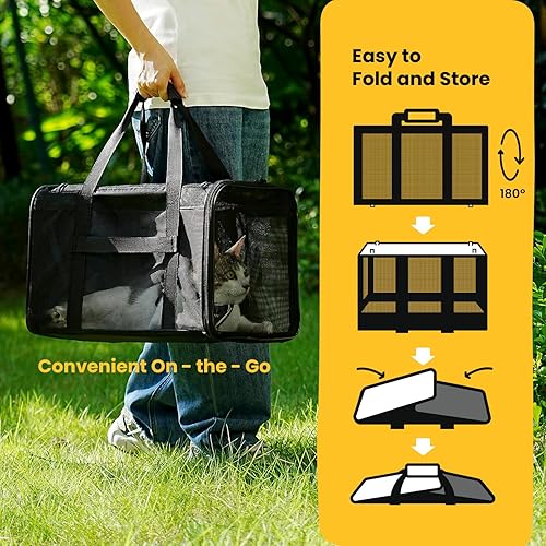 Vista 39 de Bolsa transportadora para gatos, transportador de mascotas de lados suaves para perros con malla de 4 lados, transportador de transporte de gatos
