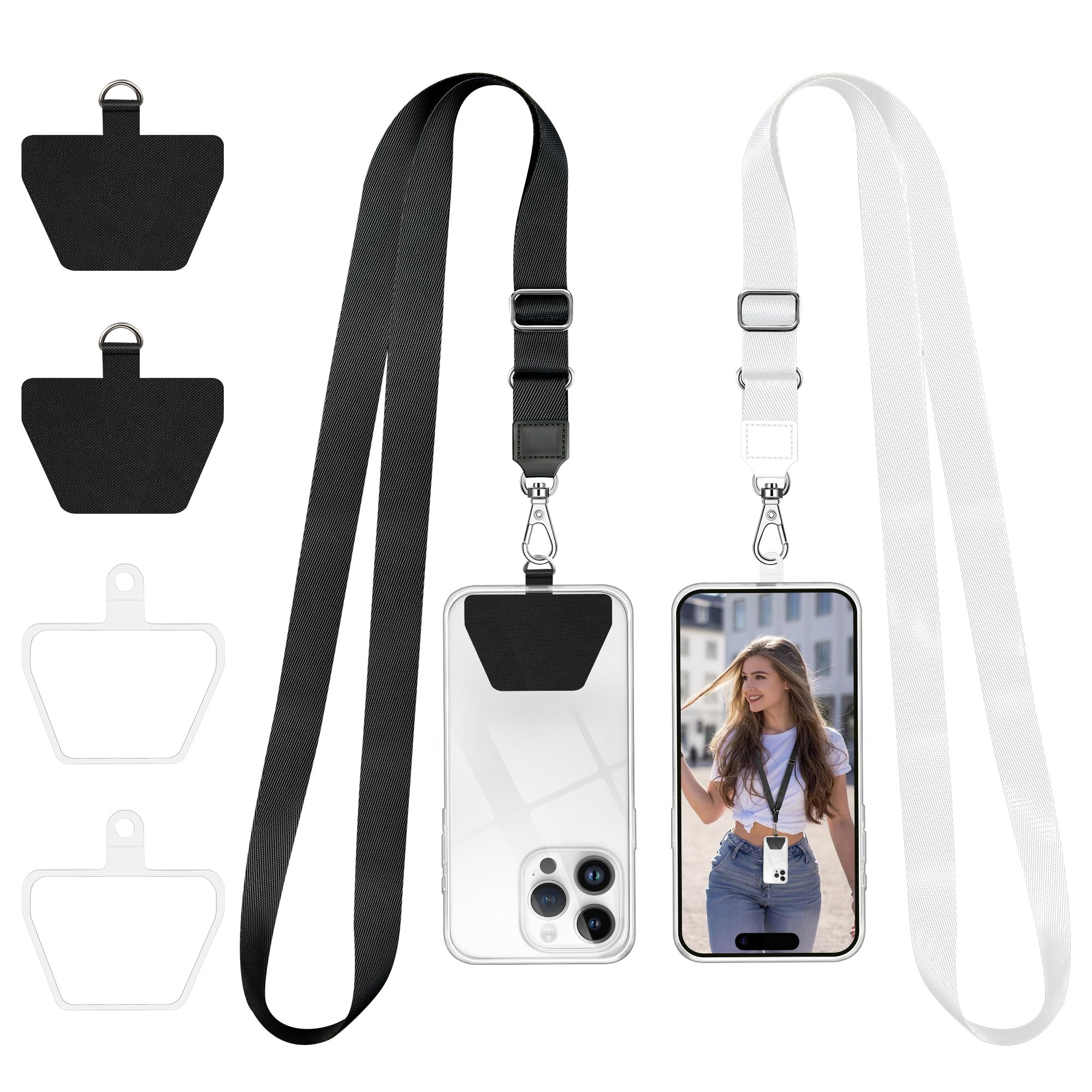 Doormoon Phone Lanyard, Universal Adjustable Neck Strap for Phone Case Keys ID Badges Cell Phone Lanyard Compatible with iPhone, Samsung, Most Smartphones, 2 Pack, Black White