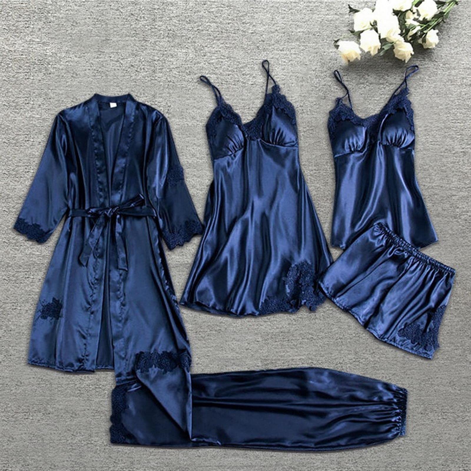 UKKO Femmes Chemise de Nuit Vêtement De Nuit Femme Robe Femme Femme De Nuit Pyjama Set Dentelle Chemise De Nuit Et Peignoir Robe Mariée Nightwear Nightwear À La Maison-A-4,XXXL