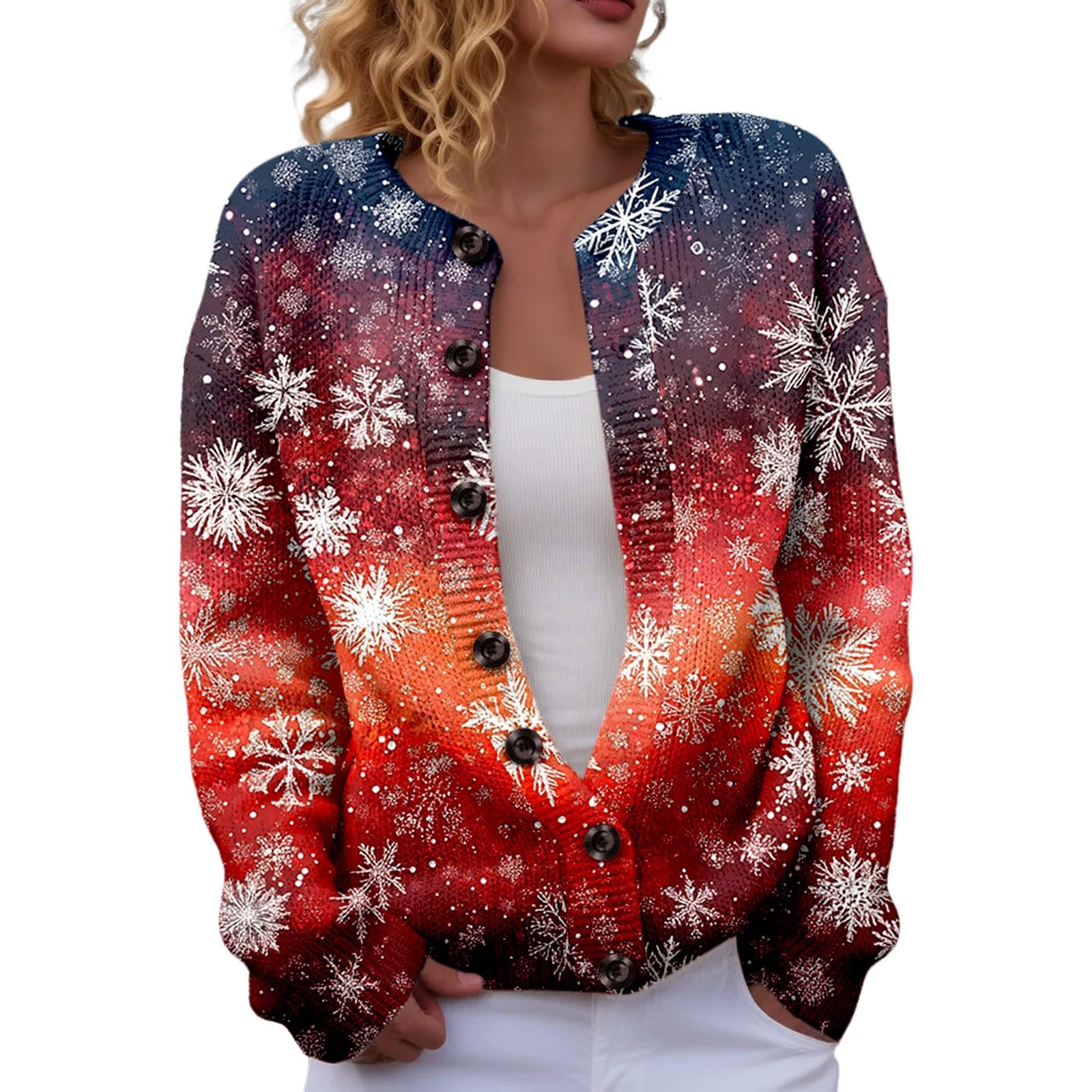 Fair Isle Chriatmas Cardigan Sweaters for Women Funny Fall Winter Retro Sweater Tops Long Sleev Button Down Knit