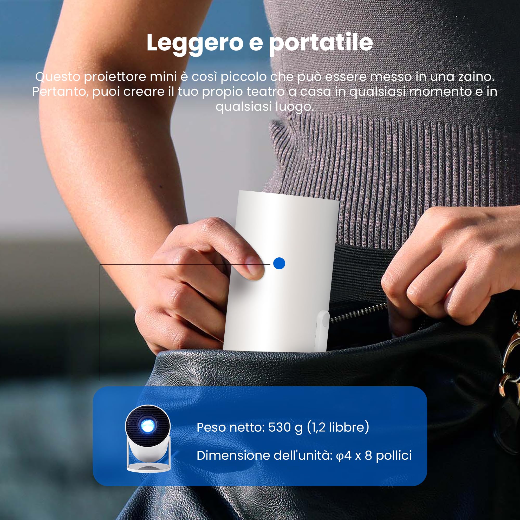[Auto Keystone] HY300Pro Mini proiettore portatile con Wi-Fi Bluetooth USB HDMI, supporto Full HD 1080P 4K, Android Netflix integrato e YouTube Ready, Home Theater, regalo per bambini