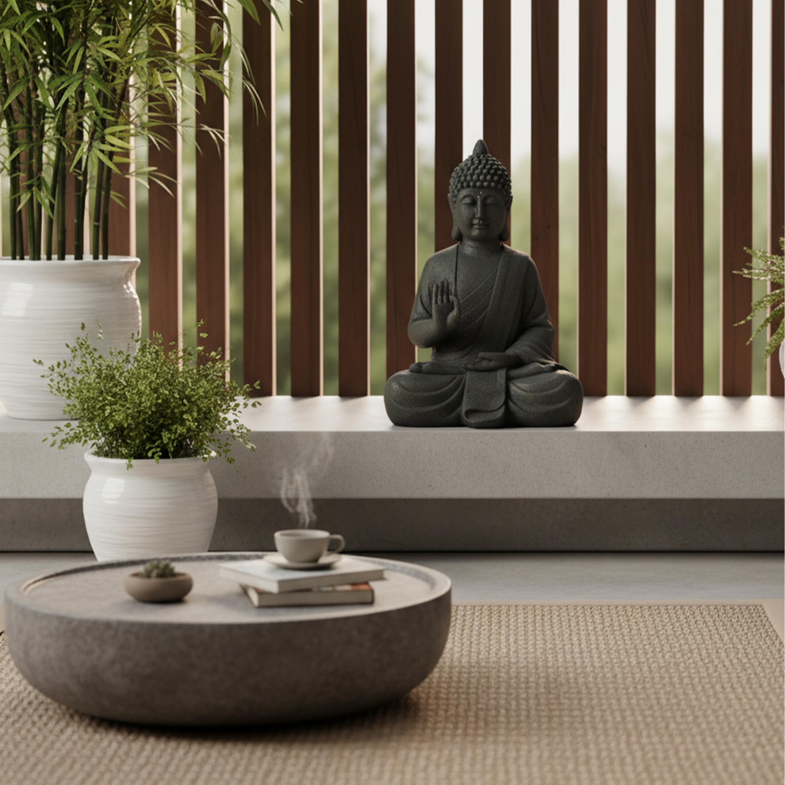 Relaxdays Statue Bouddha Assis, 52 cm, polyrésine, résistante intempéries et Gel, déco Jardin Salon Vintage, Anthracite