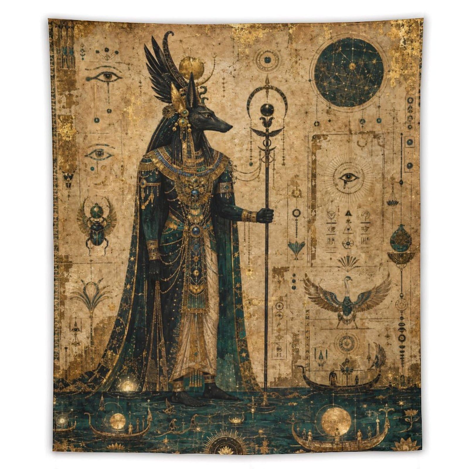 W7C8U2X3 Anubis Celestial Egyptian Wall Tapestry, Detailed Illustration