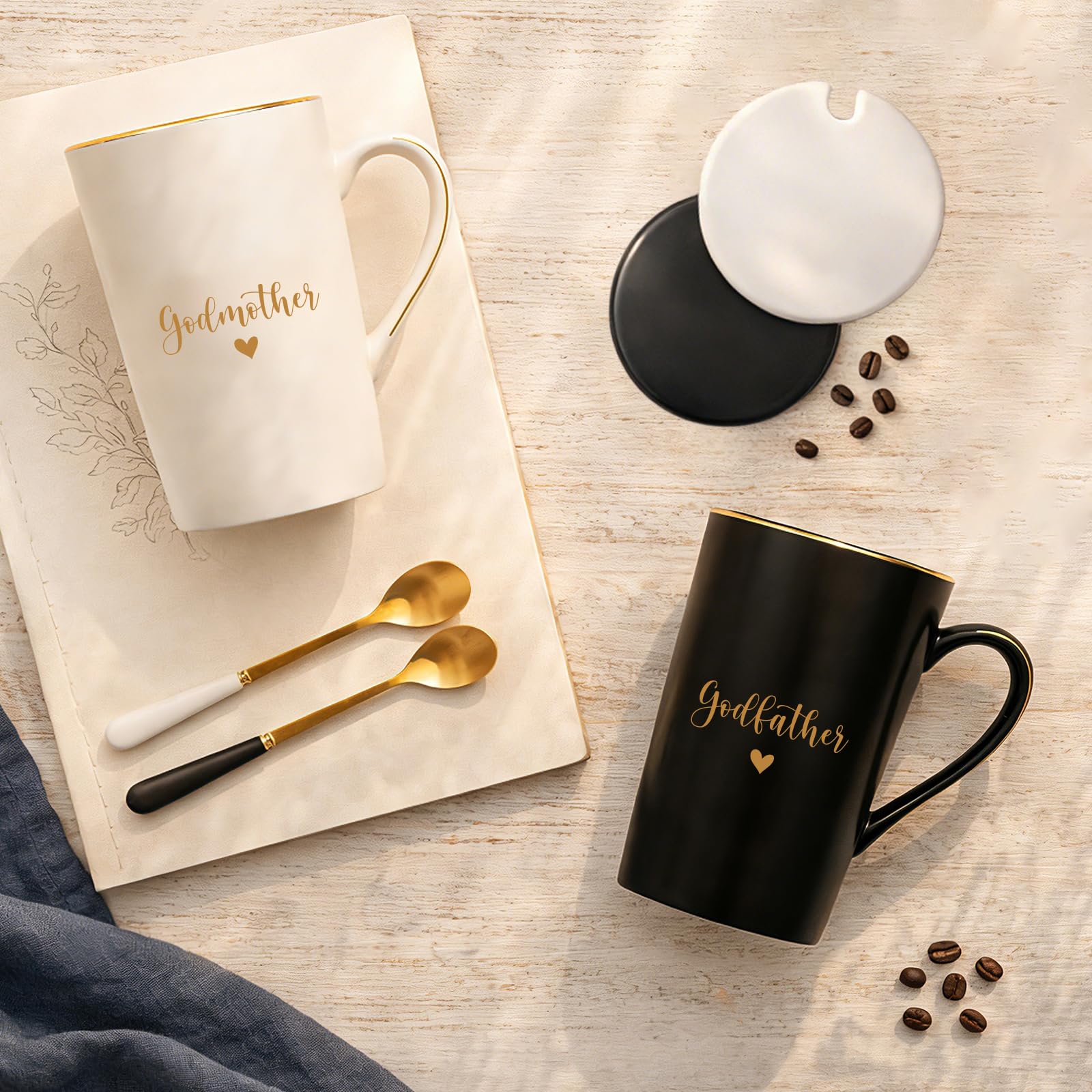Godparents Proposal Gift Set, Godmother & Godfather Coffee Mugs with Gift Box, Pregnancy Announcement Birthday Gifts from Godchild 14oz