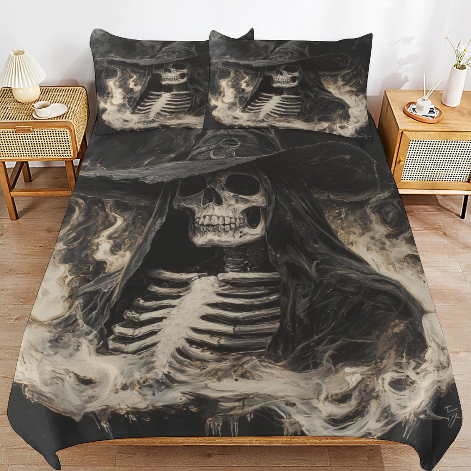 Housse de couette 135 x 200 cm squelette gothique lit enfant ado